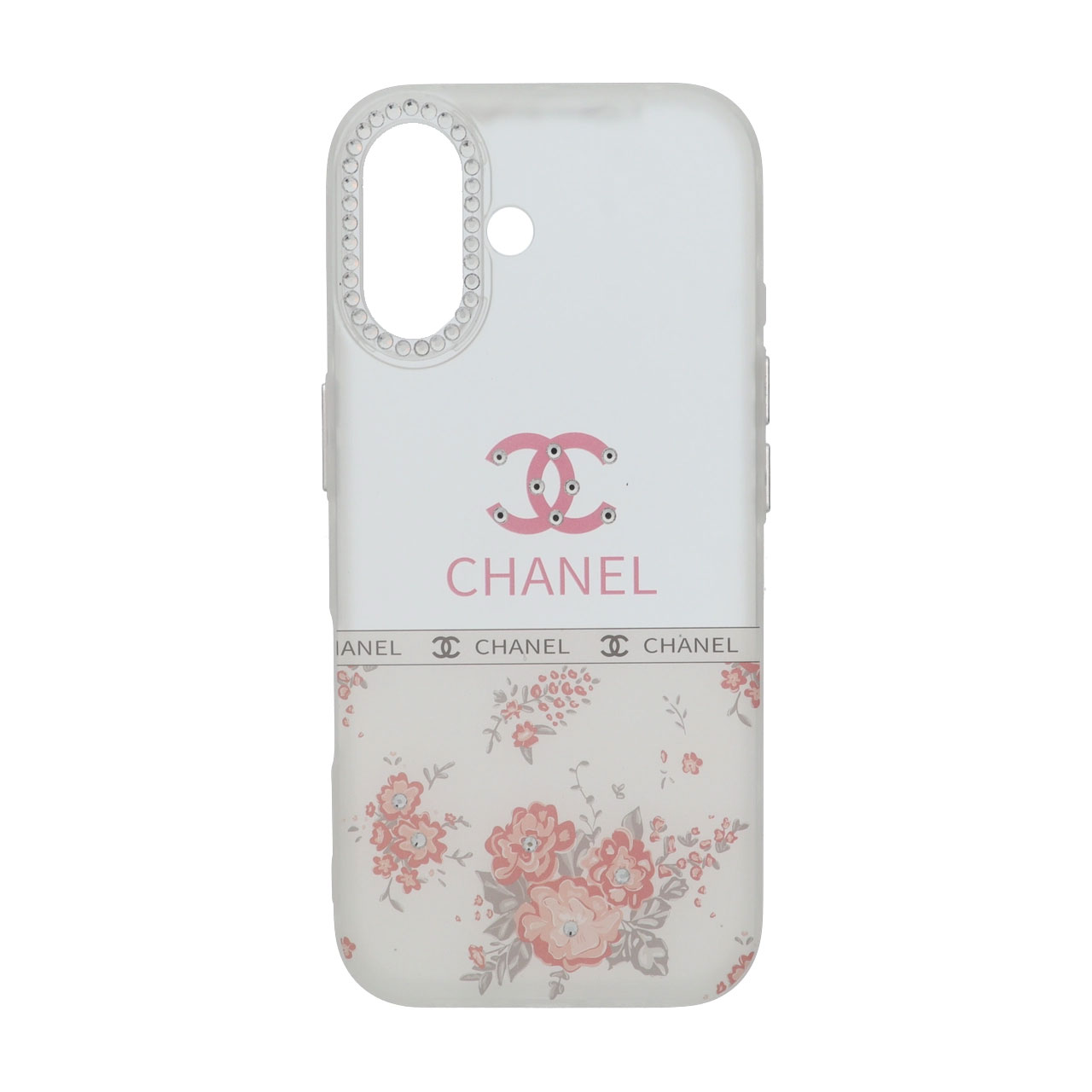 قاب طرح Chanel گلدار دور ژله ای مات نگین دار مناسب برای آیفون 16