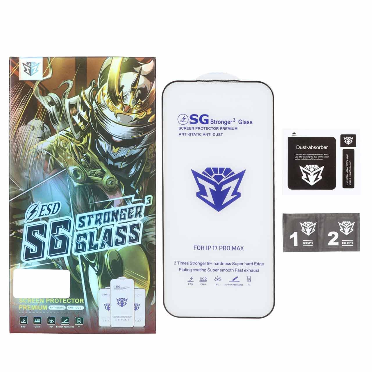 محافظ صفحه نمایش شیشه ای فول کاور SG Stronger 3 مناسب برای آیفون 17 پرو مکس