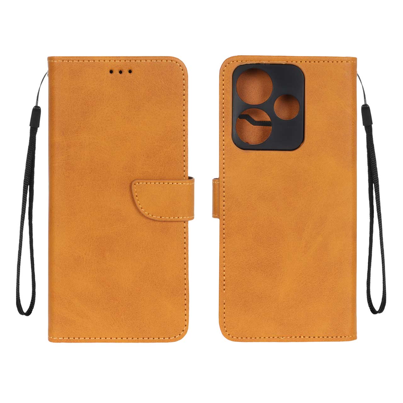 کیف چرمی موبایل مگنتی محافظ لنزدار Xiaomi Redmi 13X / Redmi 13 4G / Poco M6 4G - عسلی