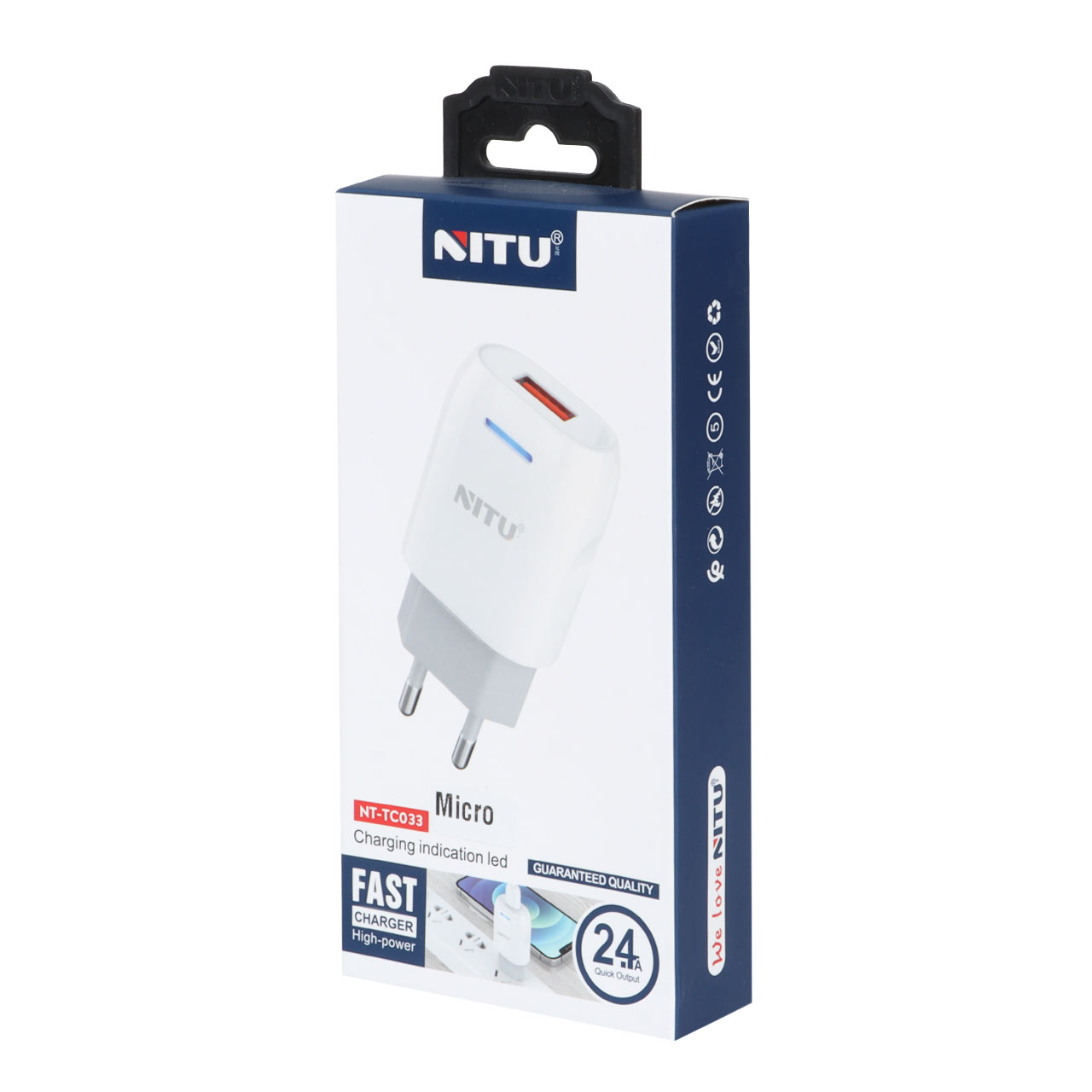 شارژر دیواری فست Nitu مدل NT-TC033 به همراه کابل Micro USB - سفید (گارانتی 18 ماهه)