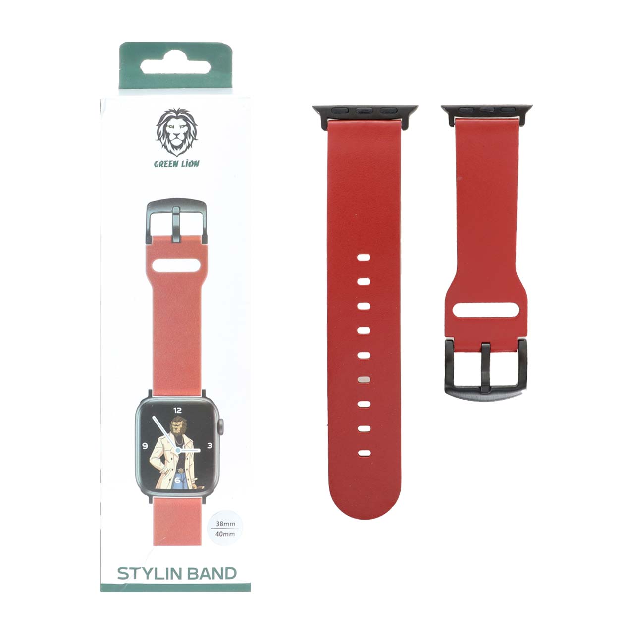 بند اپل واچ چرمی Green Lion مدل Stylin Band مناسب برای سایزهای 38/40/41 میلی‌متری رنگ قرمز