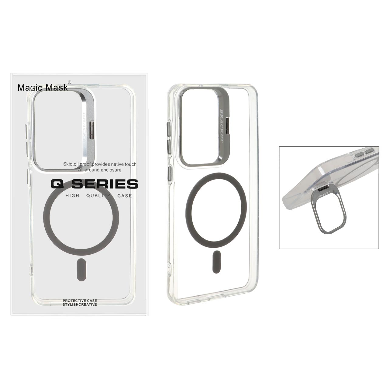 قاب اورجینال Q Series Bracket کریستالی مگ سیف لنز استندشو خاکستری مناسب برای سامسونگ گلکسی S21 FE