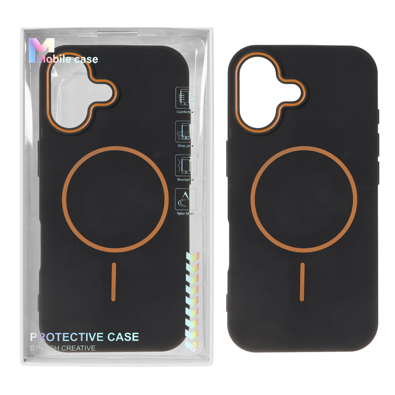 قاب مگ سیف Protective Case دور لنز رنگی مشکی نارنجی مناسب برای آیفون 16