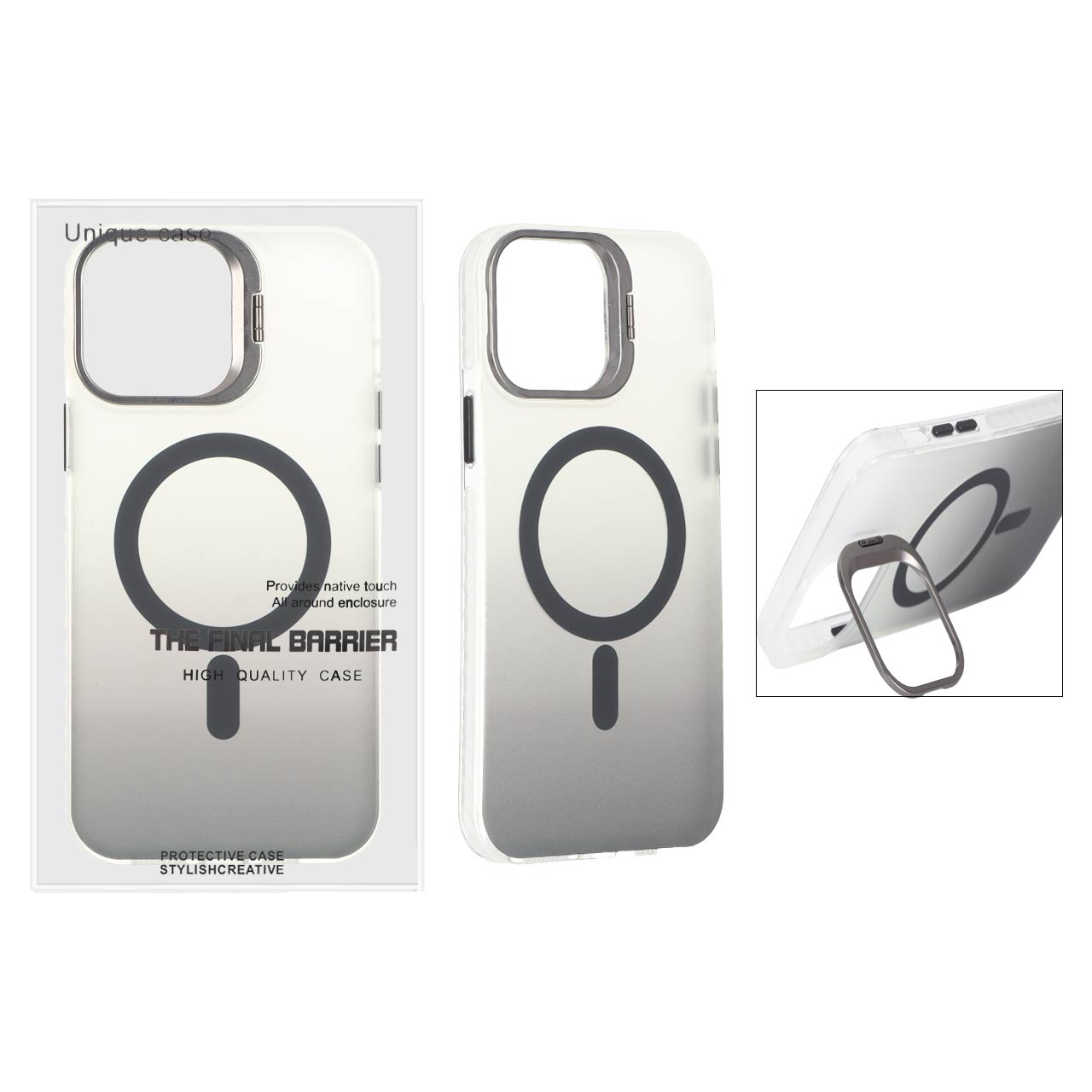 قاب اورجینال Unique Case مات دور رنگ MagSafe لنز فلزی استندشو Apple iPhone 13 Pro Max - مشکی (پک دار)