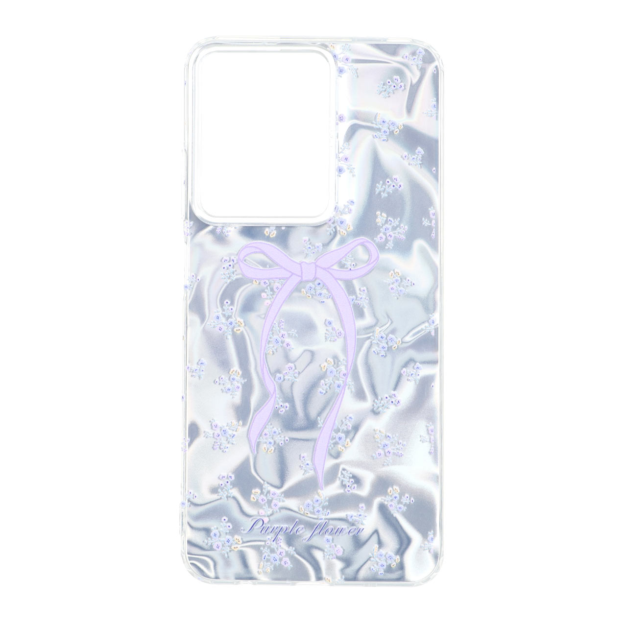 قاب طرح Silver Cloud با پاپیون بنفش و گل‌های ریز دور ژله ای مناسب برای شیائومی ردمی A5 و پوکو C71