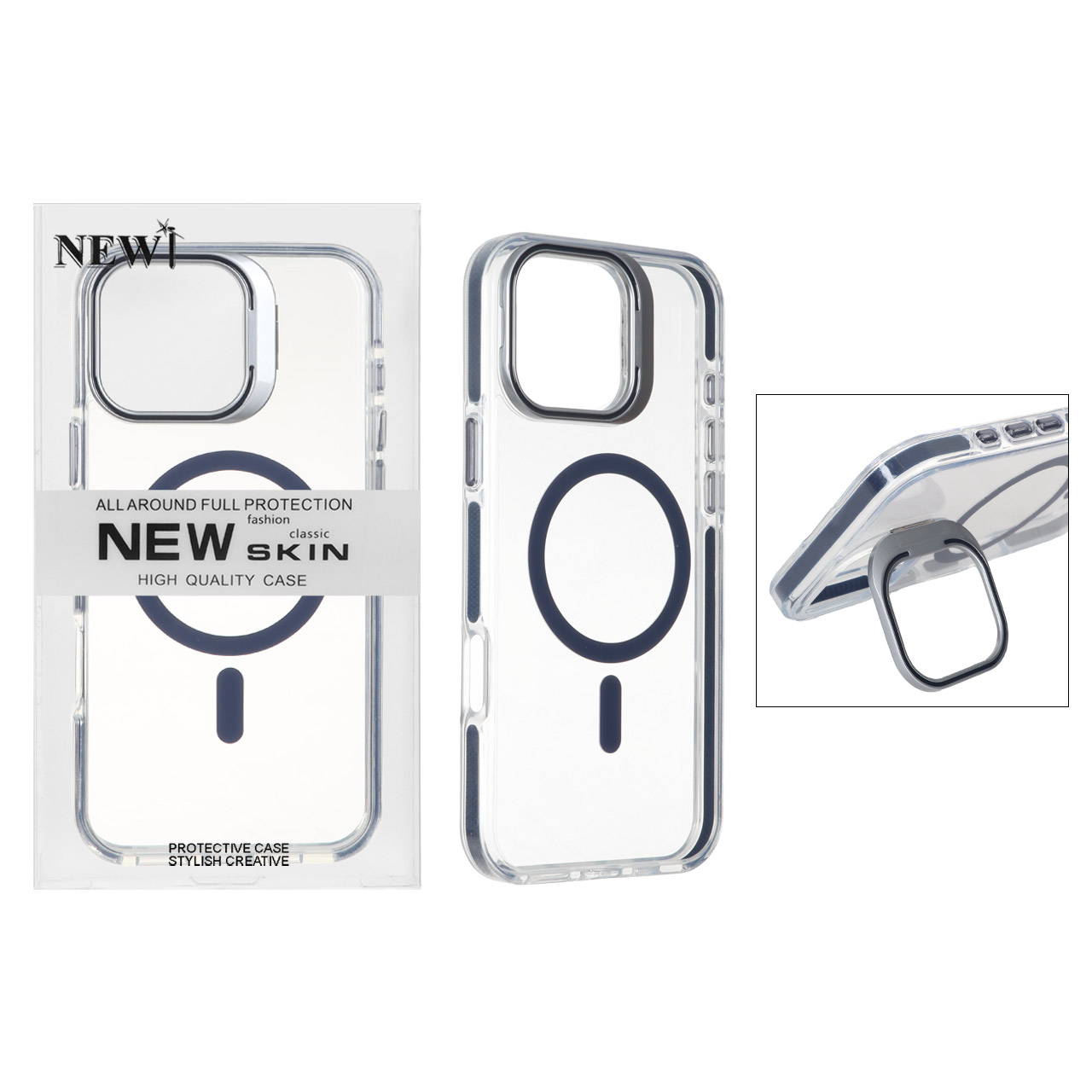 قاب اورجینال New Skin شفاف کریستالی MagSafe با استند لنز مناسب برای آیفون ۱۶ پرو مکس