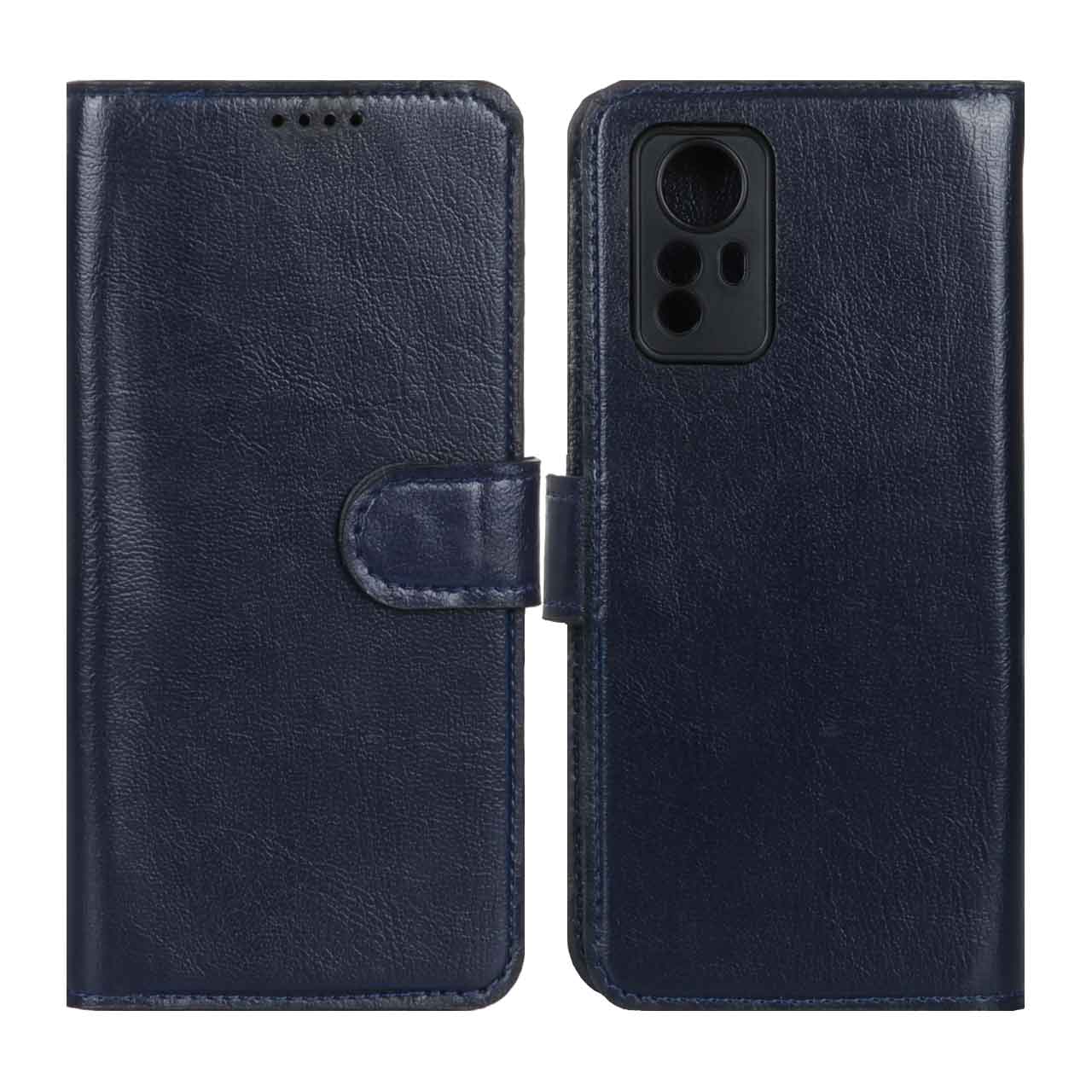 کیف موبایل چرمی مگنتی محافظ لنزدار Xiaomi Redmi Note 12S - سرمه ای