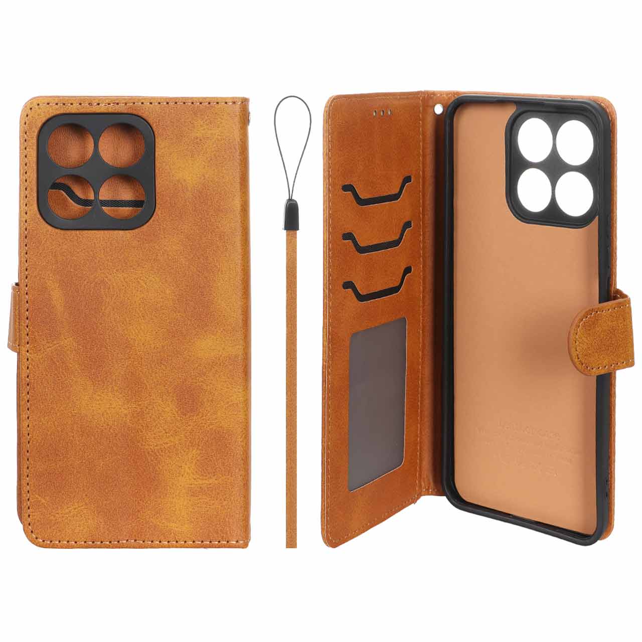 کیف موبایل طرح مگنتی داخل خز MNC Plus عسلی مناسب برای Honor X8a