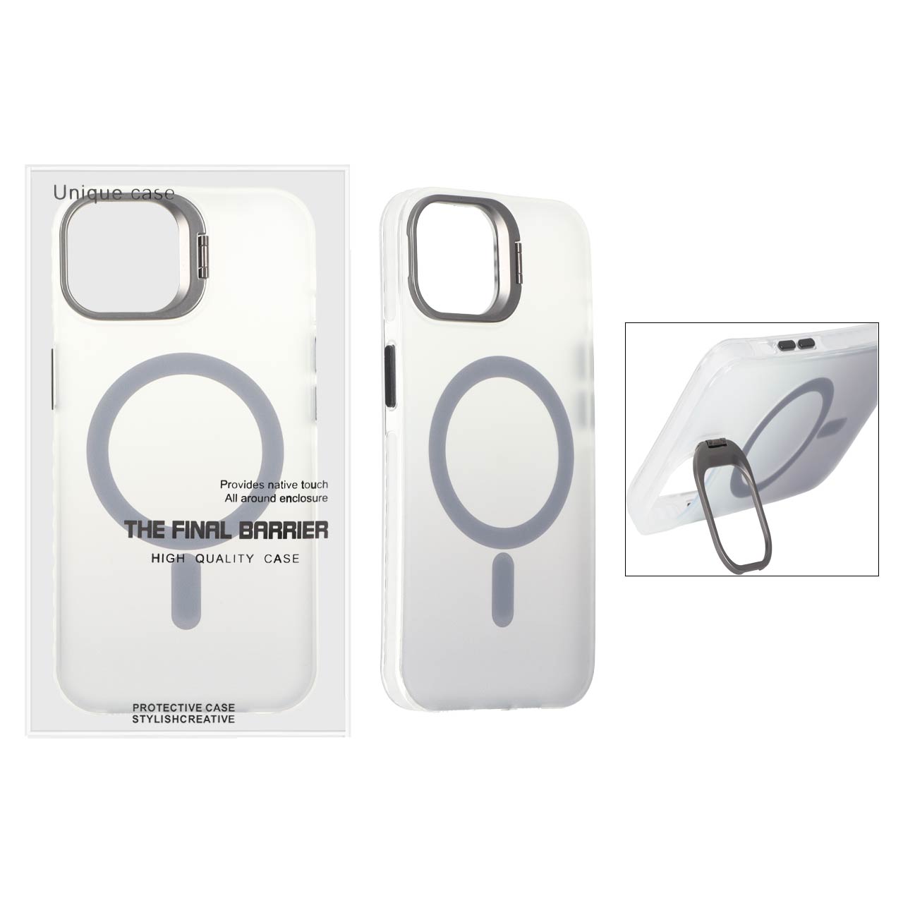 قاب اورجینال Unique Case مات دور رنگ MagSafe لنز فلزی استندشو Apple iPhone 13 / iPhone 14 - خاکستری (پک دار)