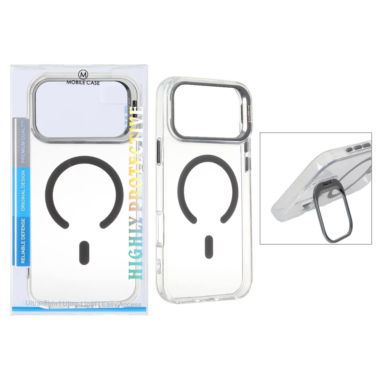 قاب کریستالی مگ‌سیف Bracket دار لنز استندشو Apple iPhone 17 Pro - خاکستری