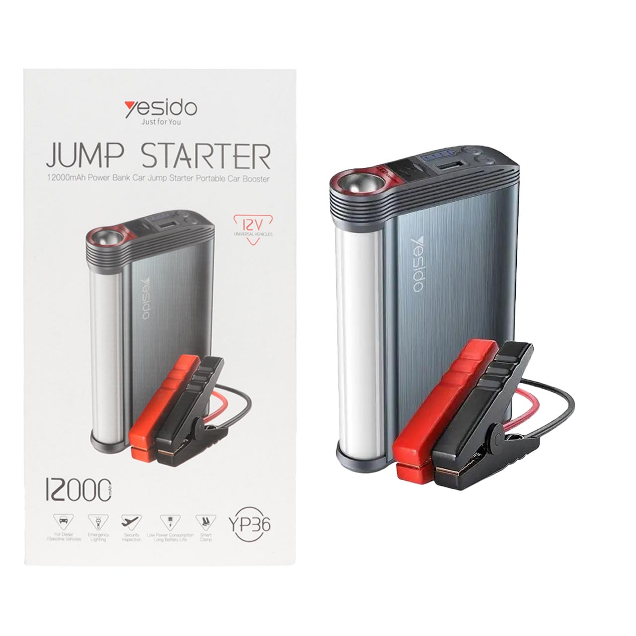 جامپ استارتر و پاوربانک خودرو یسیدو 12000mAh مدل YP36 مشکی