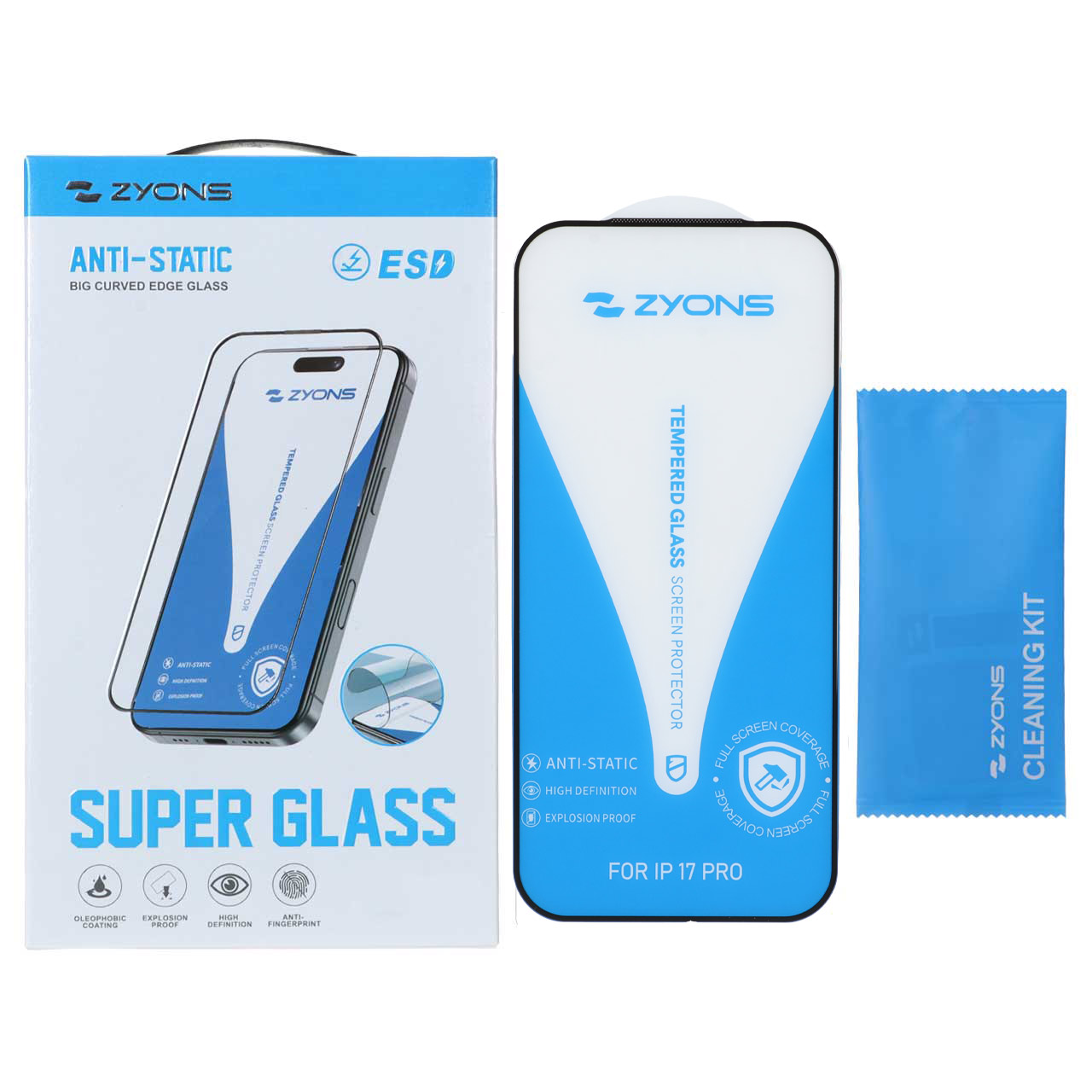 محافظ صفحه نمایش شیشه ای Full Cover ESD Anti Static مناسب برای آیفون 17 پرو