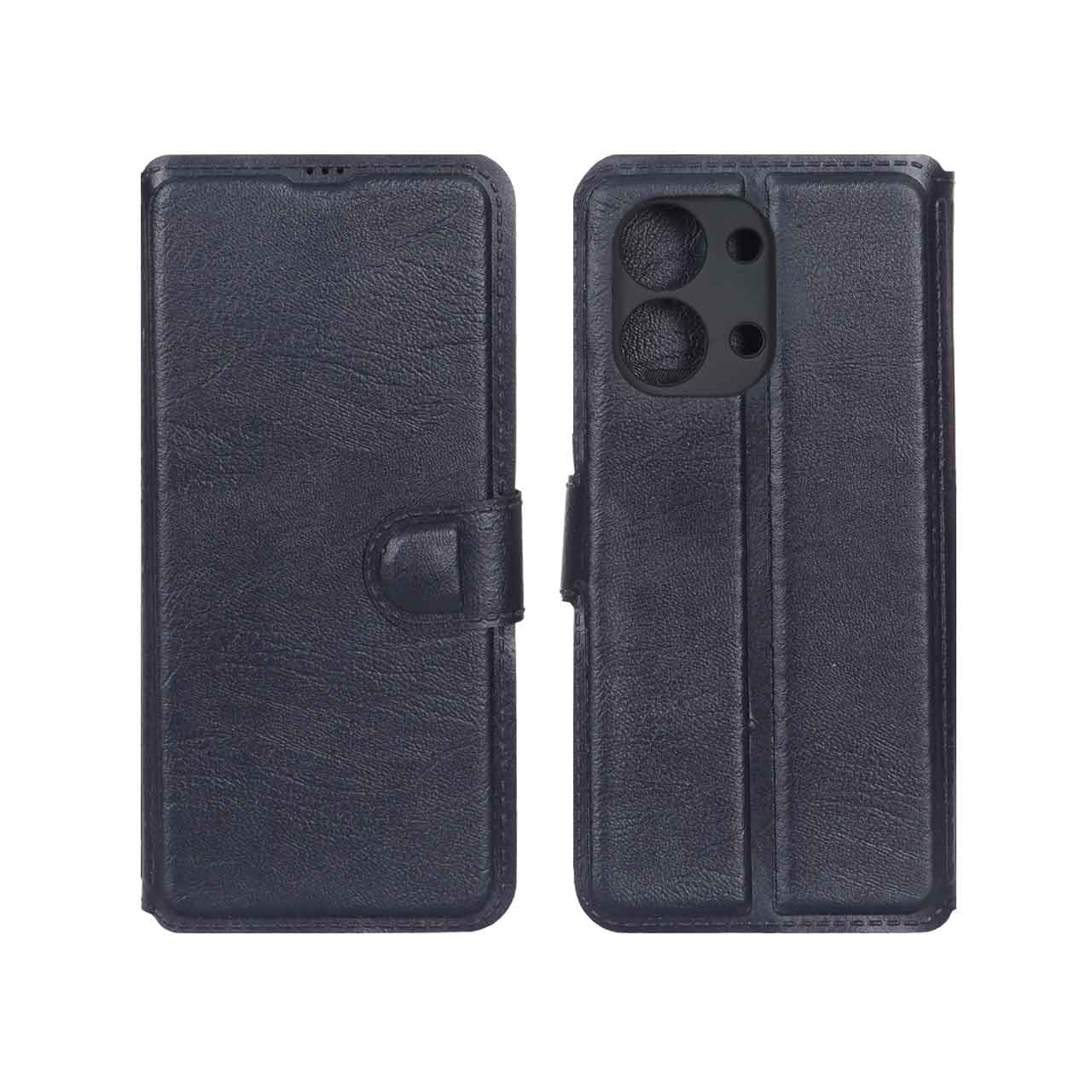 کیف چرمی مگنتی محافظ لنزدار مناسب برای گوشی شیائومی ردمی 15 سی / پوکو سی 85 - سرمه‌ای