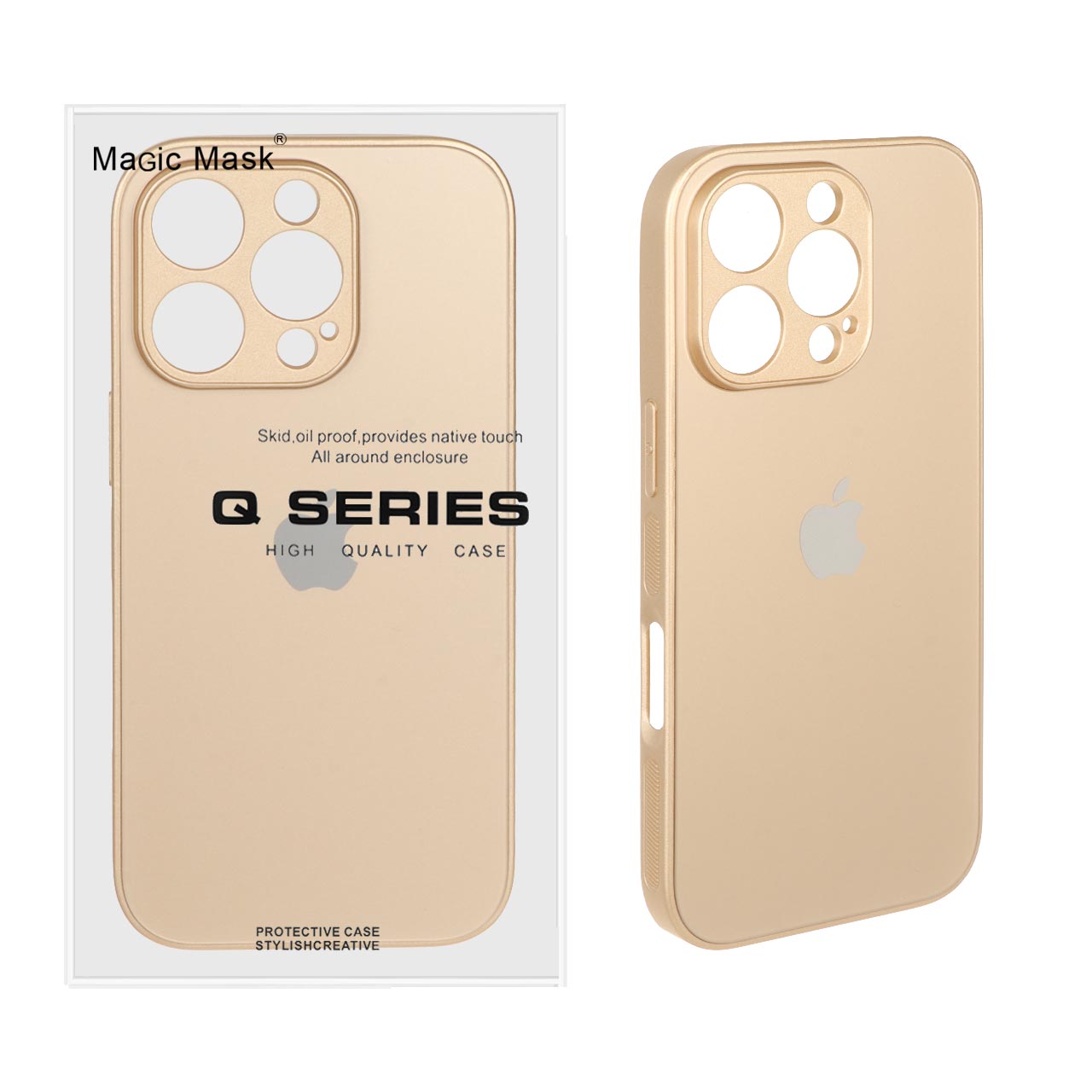 قاب اورجینال PVD ضدخش Magic Mask Q Series طلایی مناسب برای آیفون ۱۶ پرو