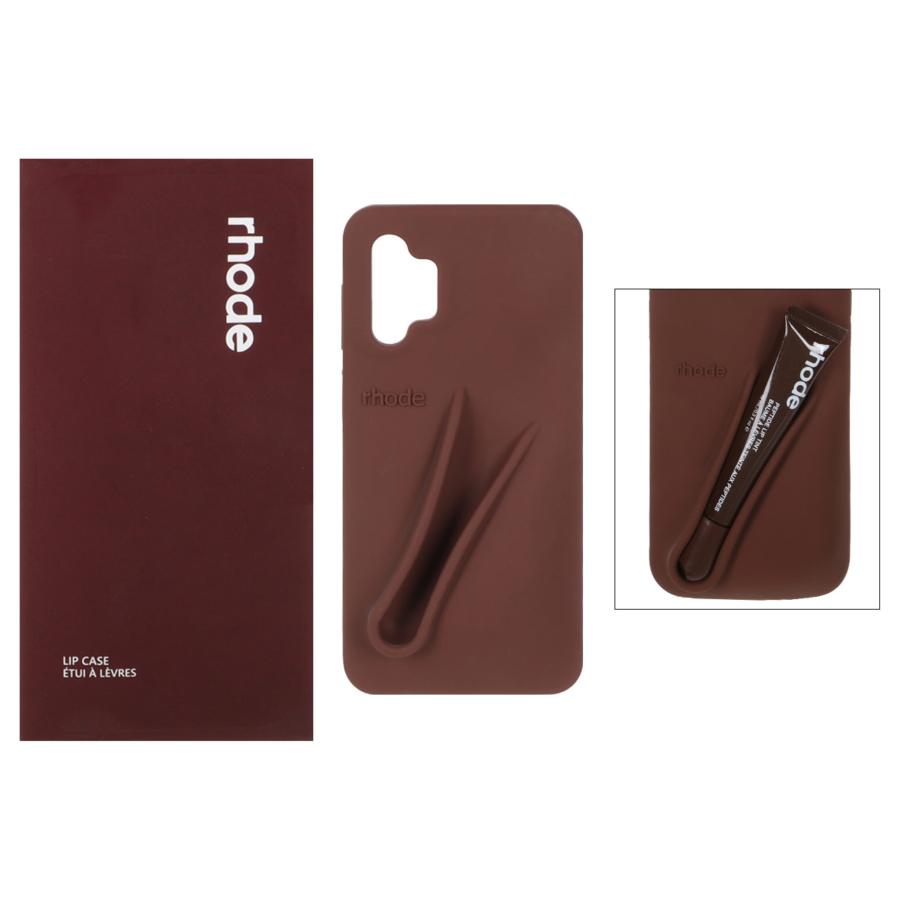 قاب سیلیکونی پاک کنی اورجینال rhode با ست لیپ گلاس Samsung Galaxy A13 4G / A13 5G / A04s / M13 4G / M23 / F13 - قهوه ای
