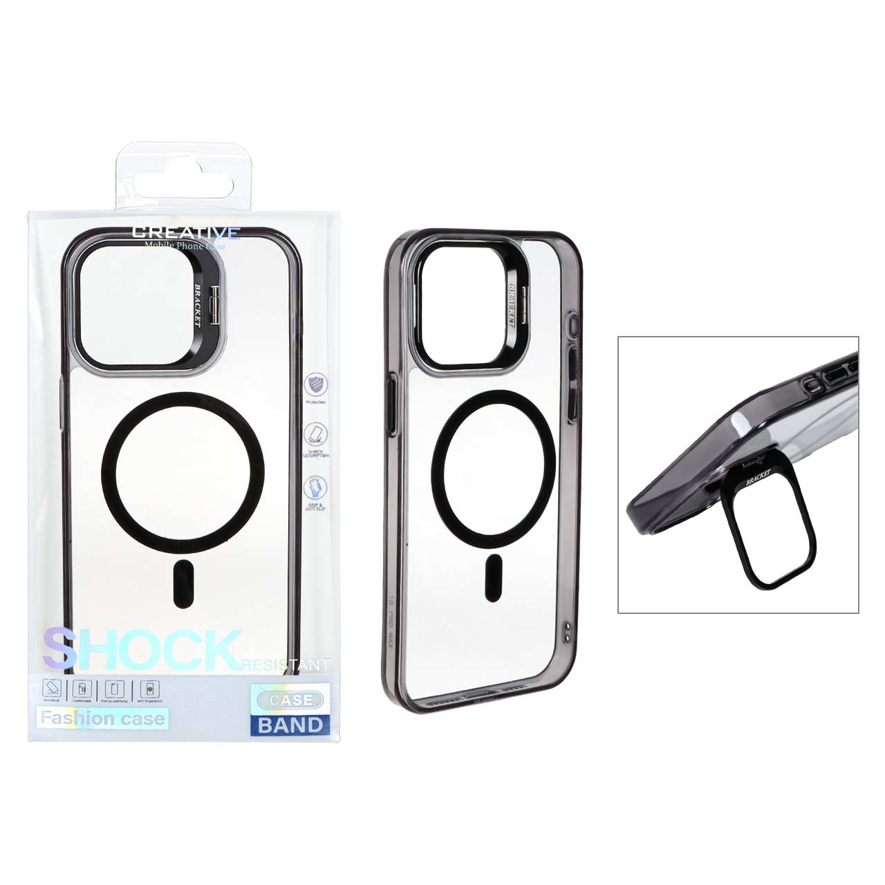 قاب اورجینال Bracket کریستالی MagSafe لنز آلومینیومی Apple iPhone 15 Pro Max - مشکی