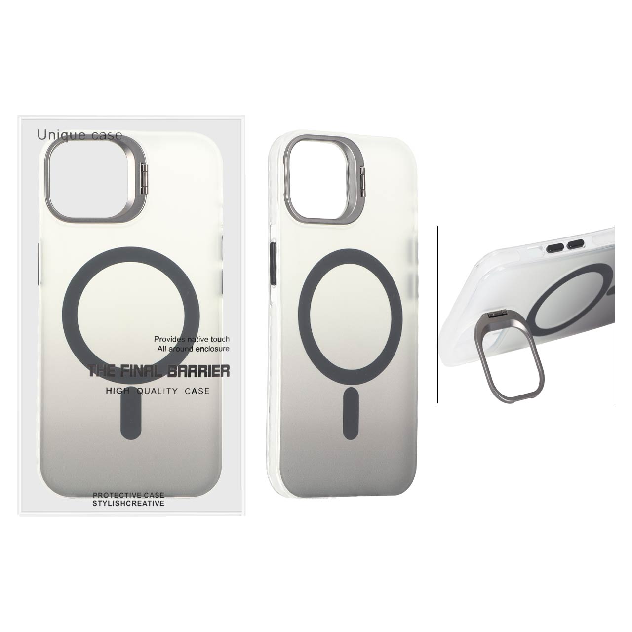 قاب اورجینال Unique Case مات دور رنگ MagSafe لنز فلزی استندشو مناسب برای آیفون 13 و آیفون 14 - مشکی
