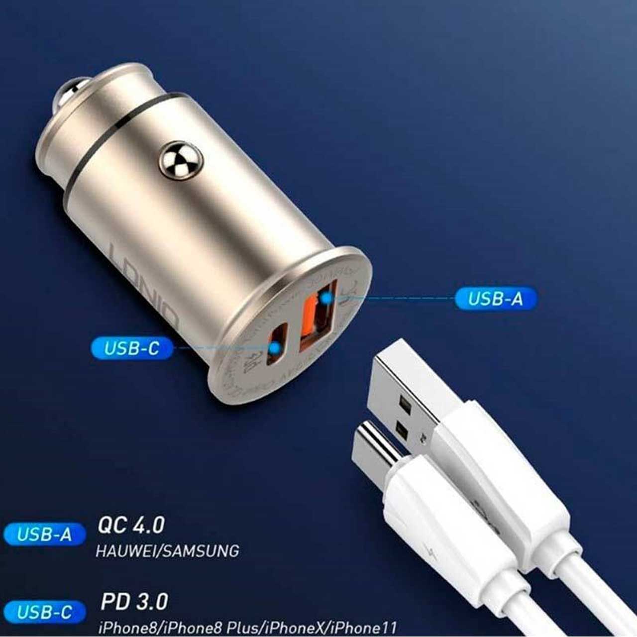 شارژر فندکی فست و PD دو پورت LDNIO مدل C506Q 30W - نقره ای