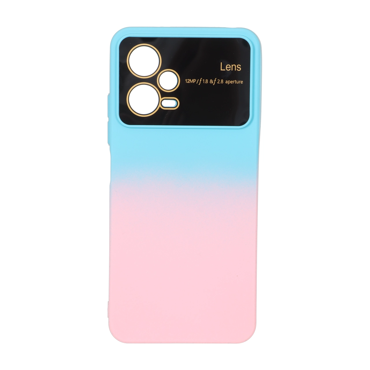 قاب طرح Auto Focus دو رنگ محافظ لنز گلس دار آبی صورتی مناسب برای شیائومی ردمی نوت ۱۲ 5G و پوکو ایکس ۵ 5G