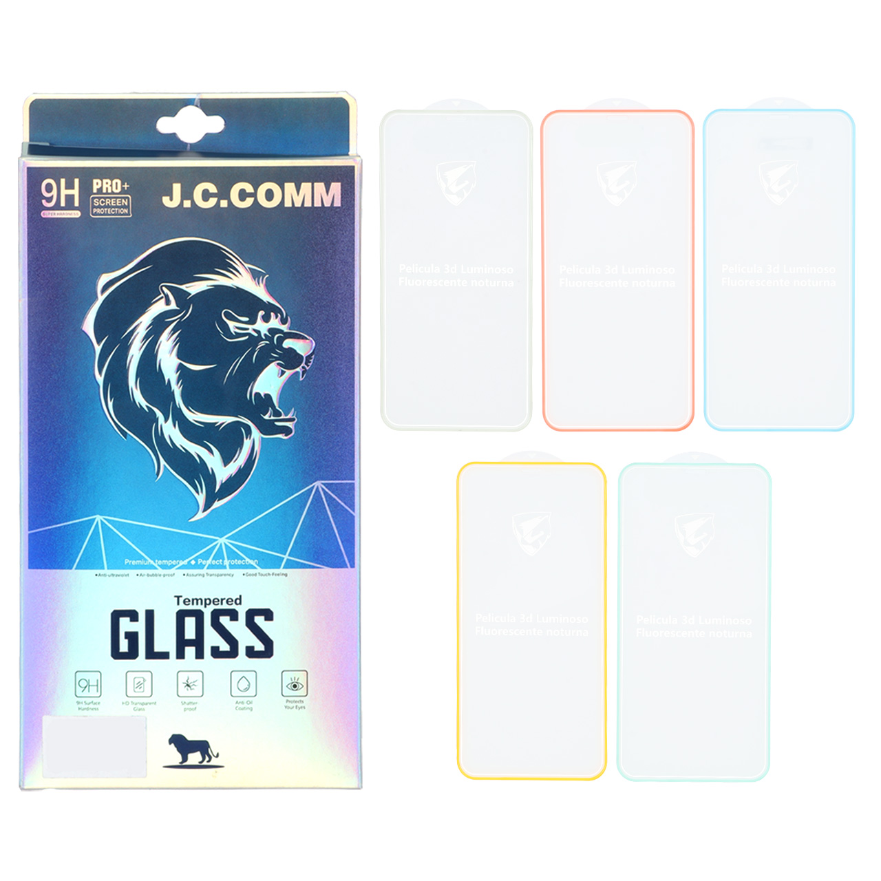 محافظ صفحه نمایش شیشه ای شبرنگ ایربگ دار فول کاور J.C.COMM مناسب برای آیفون 11 و آیفون XR (پک 5 عددی)