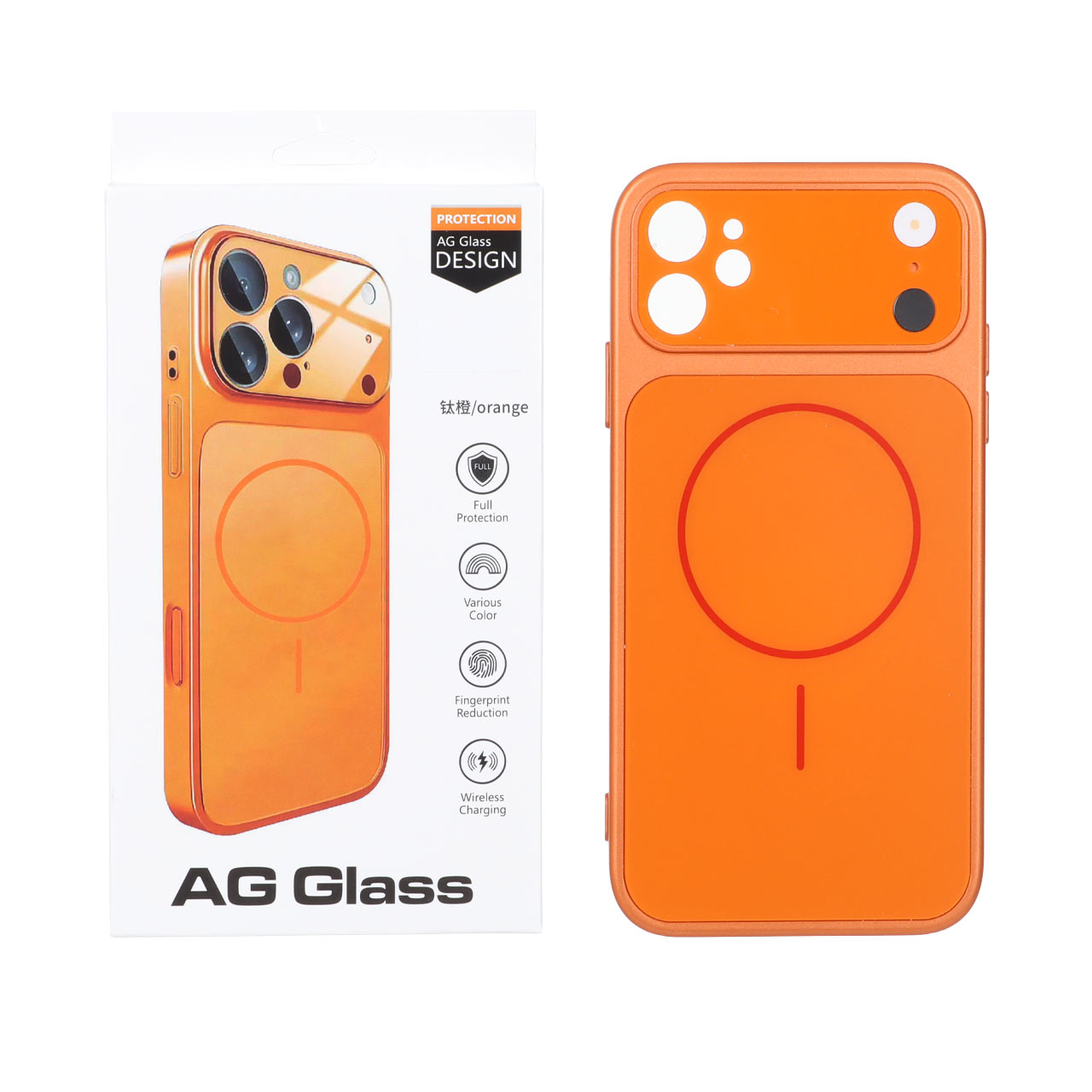 قاب اورجینال AG Glass محافظ لنز برجسته مگ‌سیف نارنجی مناسب برای آیفون 11