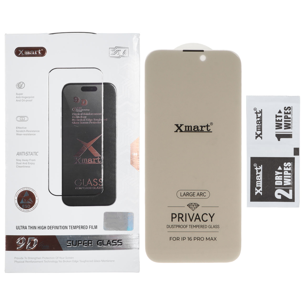 محافظ صفحه نمایش شیشه ای حریم شخصی (Privacy) بدون حاشیه 3D Xmart مدل Large Arc مناسب برای آیفون 16 پرو مکس