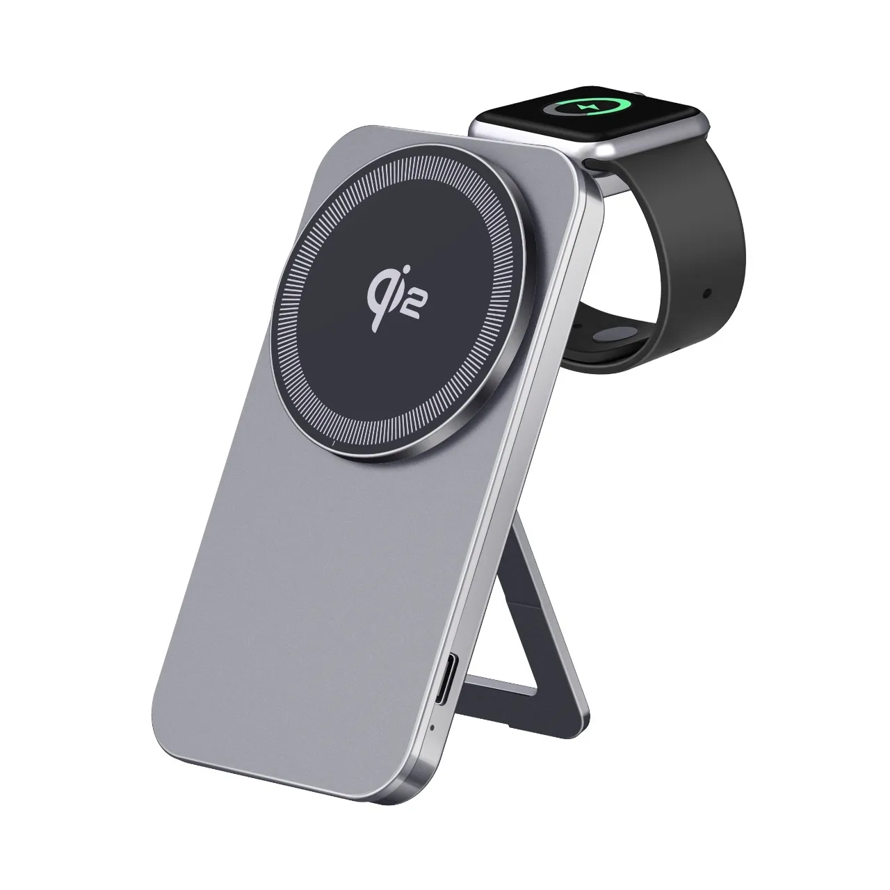 شارژر وایرلس دوکاره گرین لاین مدل Magstand Duo GNMGSTDUOKGY با قابلیت استند و مگ‌سیف