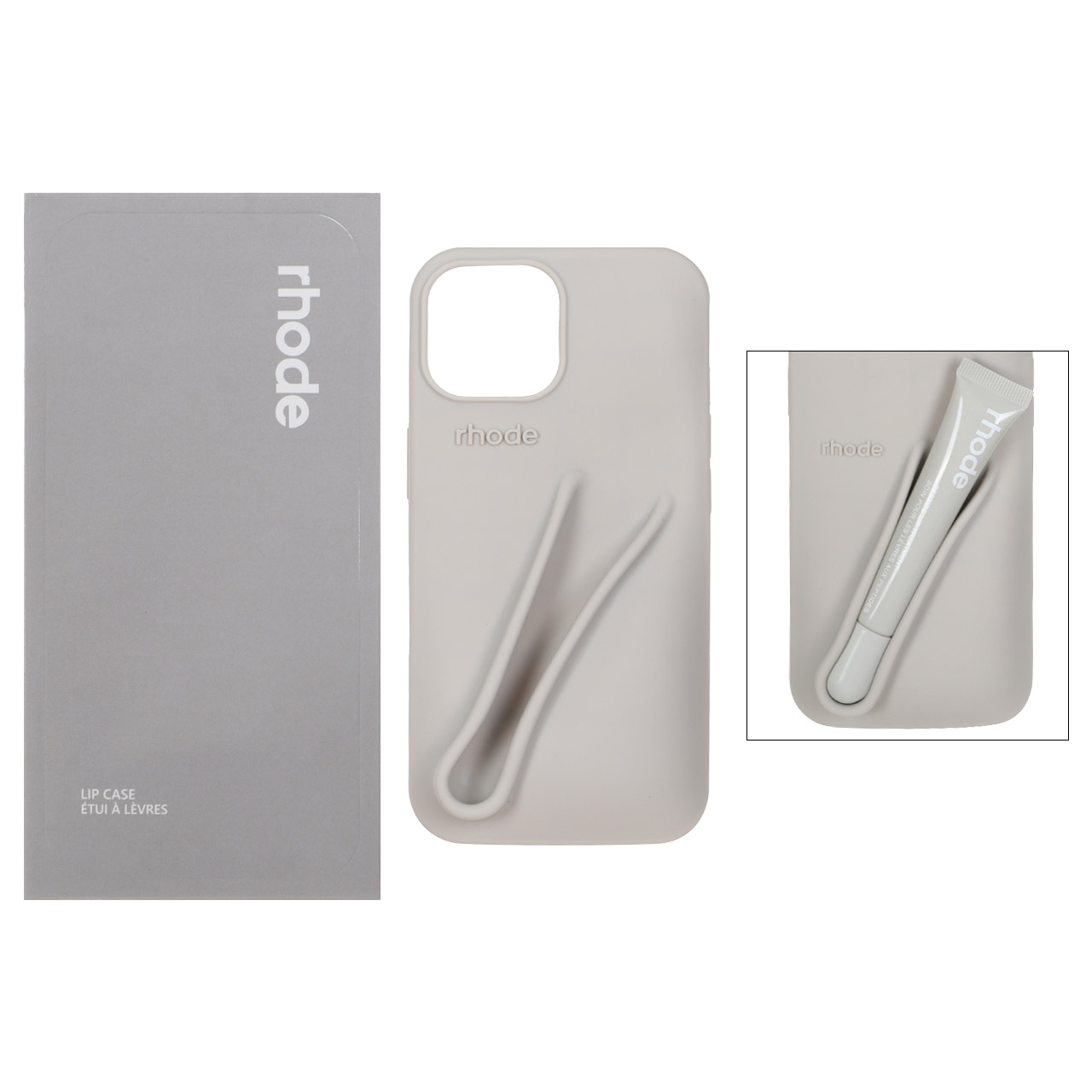 قاب سیلیکونی پاک کنی اورجینال rhode با ست لیپ گلاس Apple iPhone 15 / iPhone 14 / iPhone 13 - طوسی