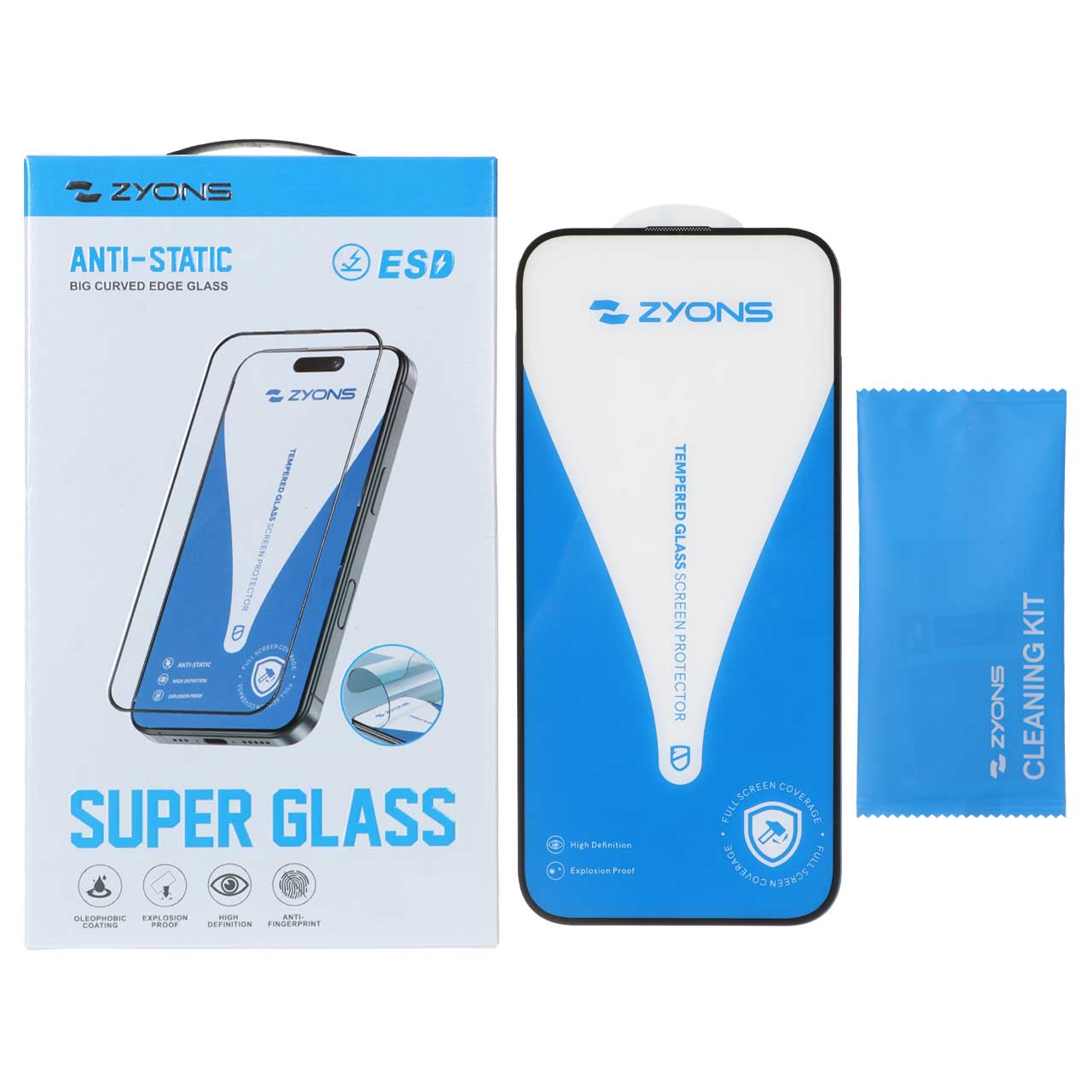 محافظ صفحه نمایش شیشه ای Full Cover ESD Anti Static مدل Zyons SG مناسب برای آیفون 16 پرو مکس