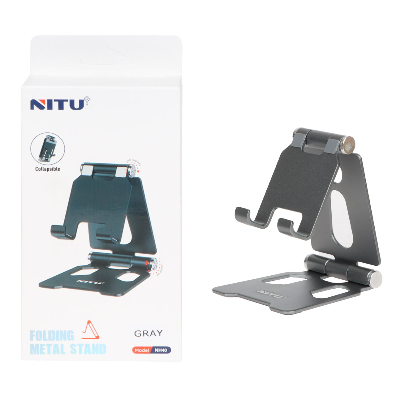 هولدر گوشی موبایل پایه دار تاشو و فلزی NITU مدل NH40 خاکستری
