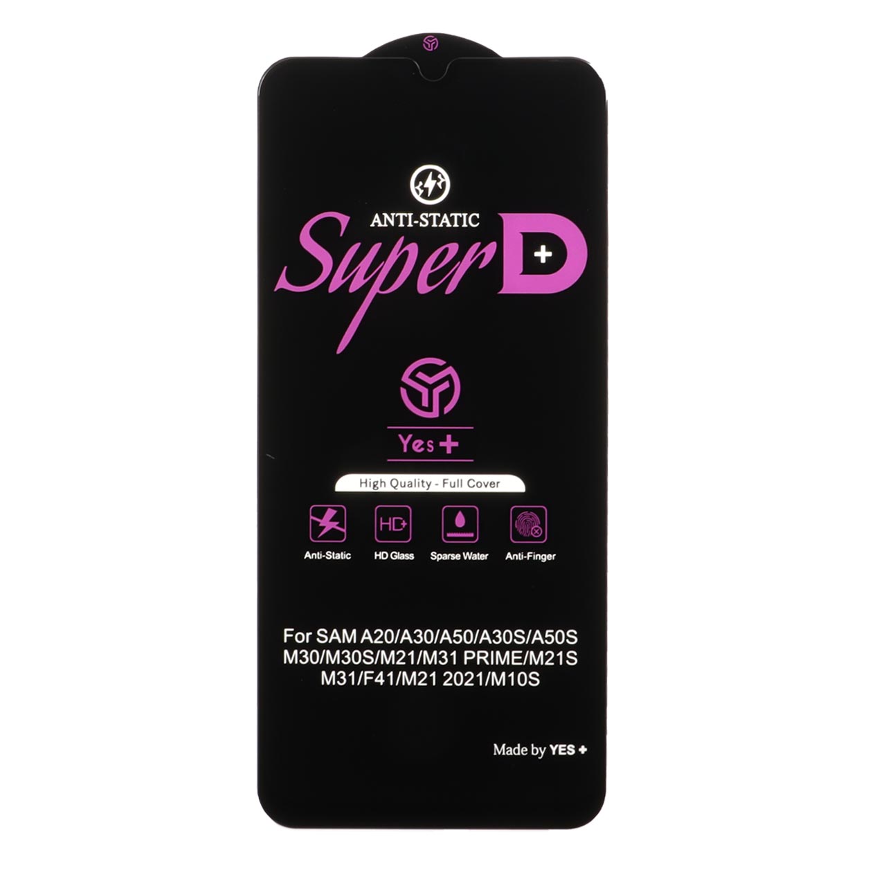 محافظ صفحه نمایش شیشه ای فول کاور Super D Anti Static Yes Plus مناسب سامسونگ گلکسی A20/A30/A50/M21/M31 و شیائومی ردمی نوت 7 و هواوی Y6p