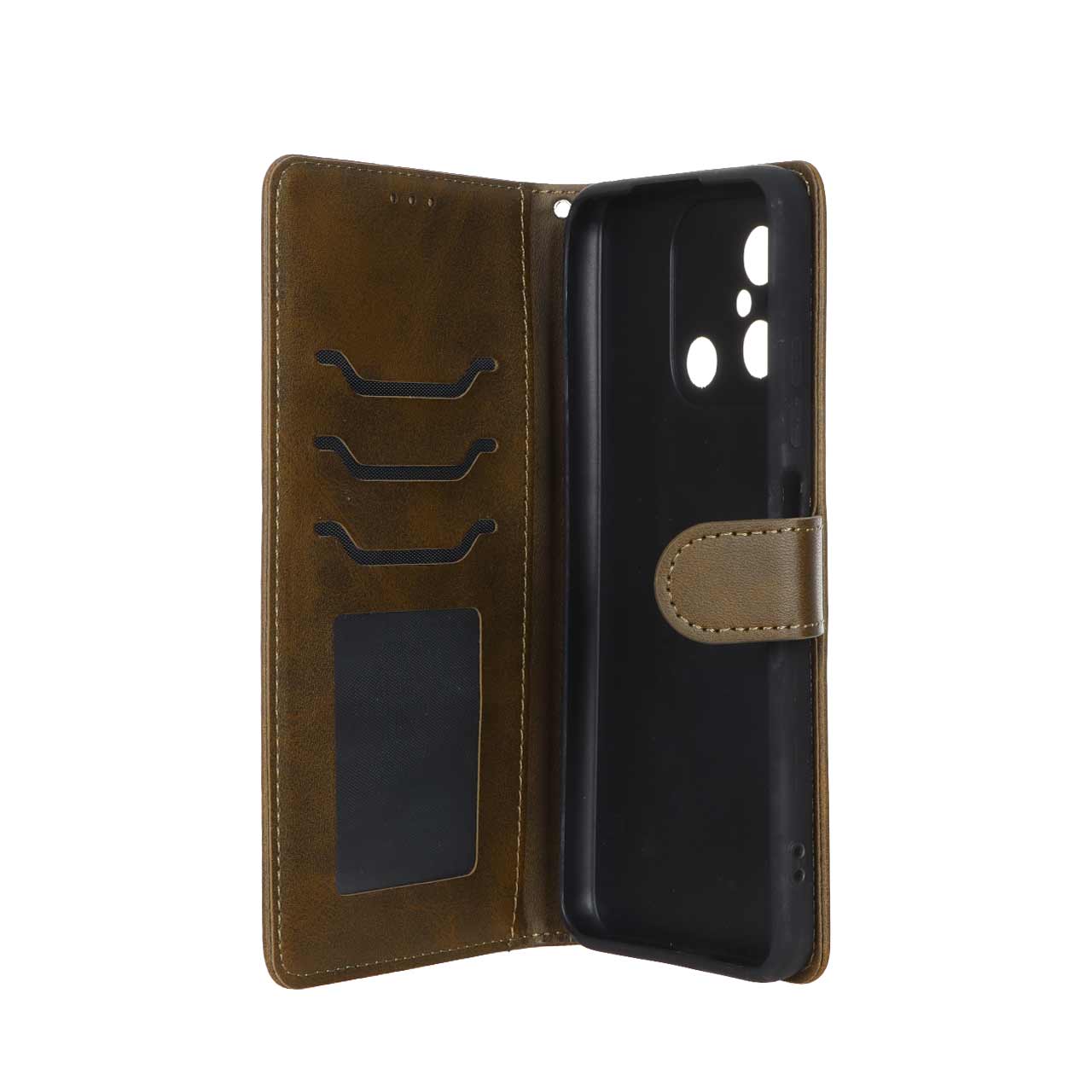 کیف مگنتی طرح چرم مدل Wallet سبز زیتونی مناسب برای شیائومی ردمی 12C، ردمی 11A و پوکو C55