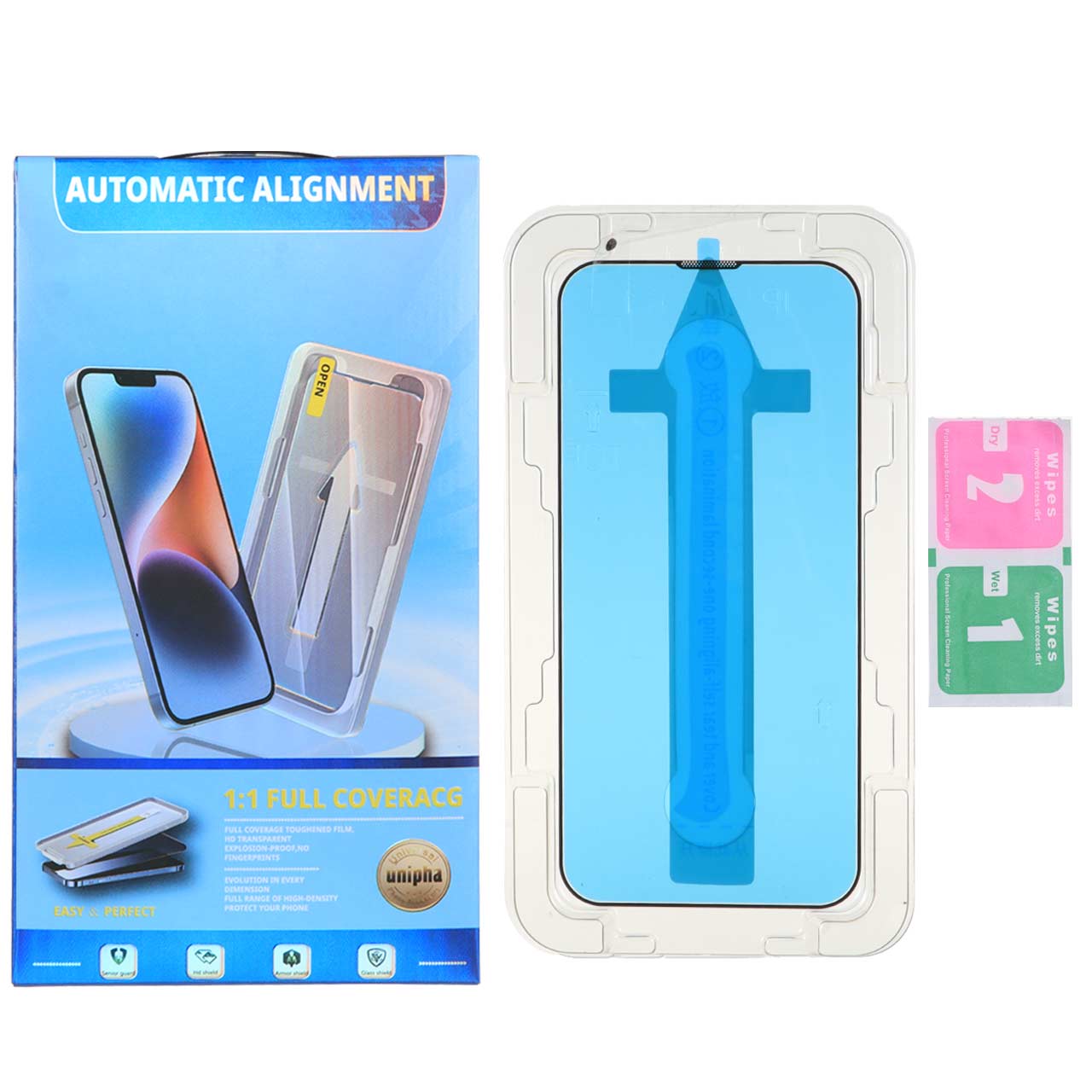 محافظ صفحه نمایش شیشه ای Unipha Magic Glass Box مناسب برای آیفون 13، آیفون 13 پرو، آیفون 14 و آیفون 16e