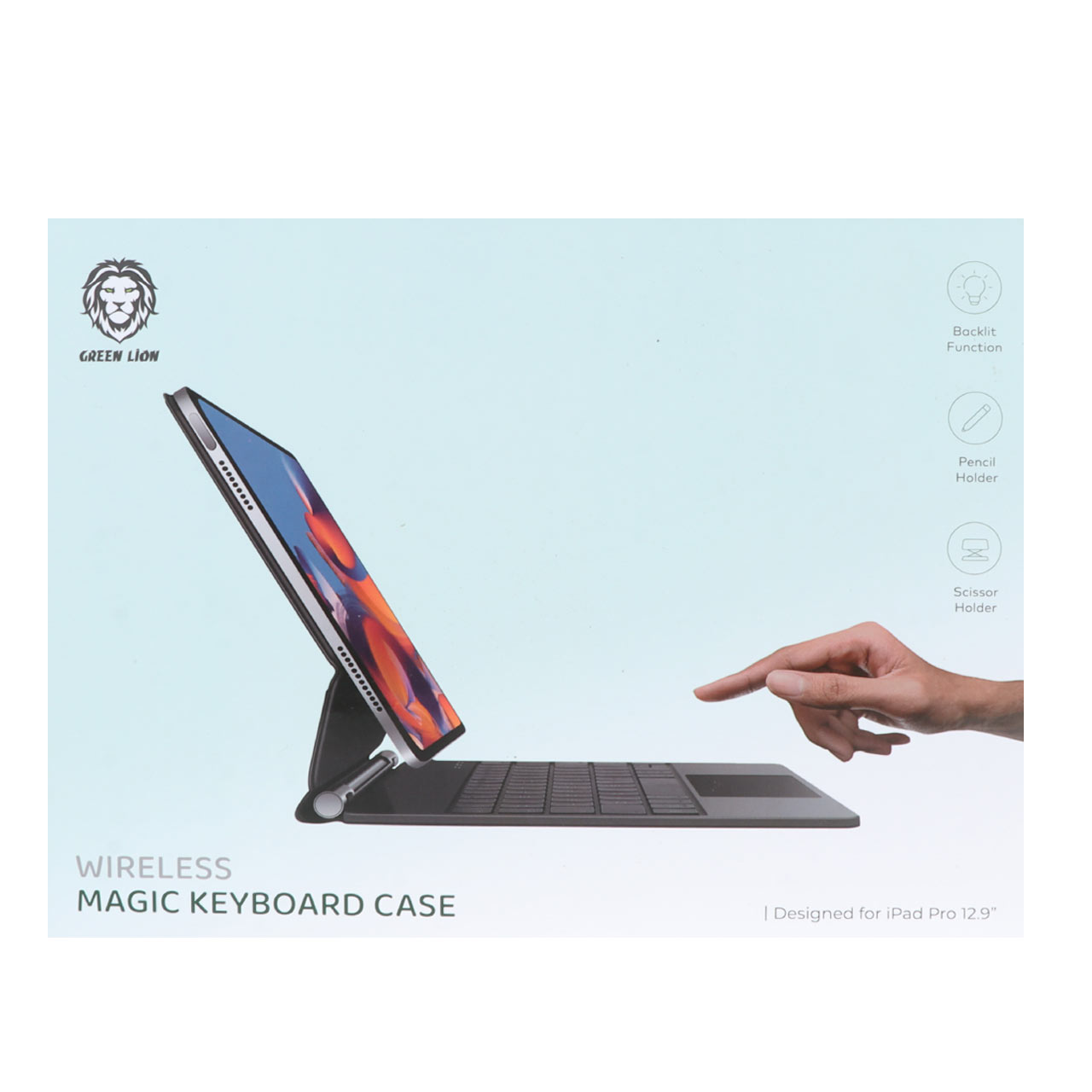 کیبورد بی سیم Green Lion مدل Magic Keyboar Case GNMGKEY129BK مناسب برای آی پد سایز 12.9 اینچی - مشکی