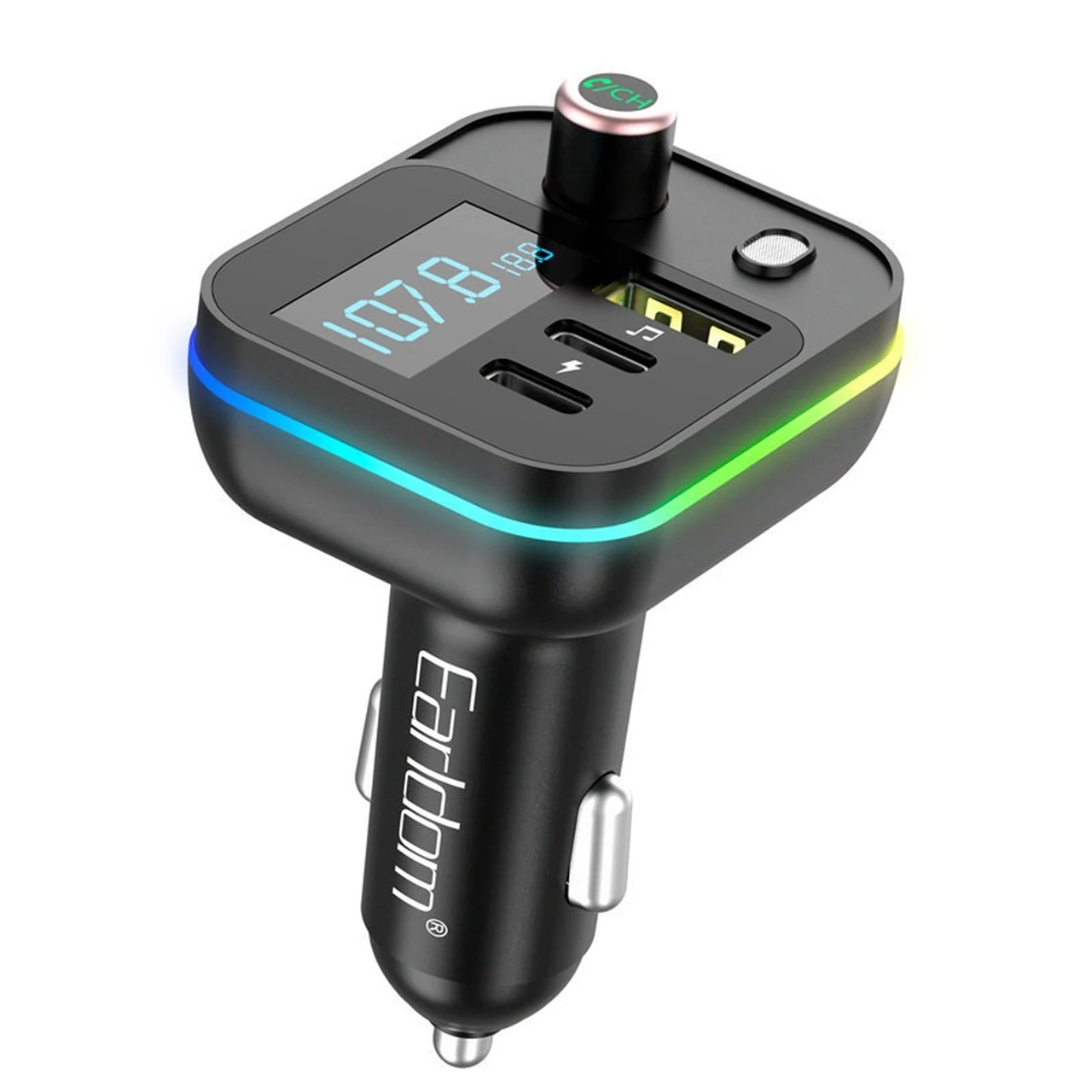 شارژر فندکی Earldom FM مدل ET-M88 با قابلیت PD، فست شارژ، سه پورت و گیرنده بلوتوثی - مشکی