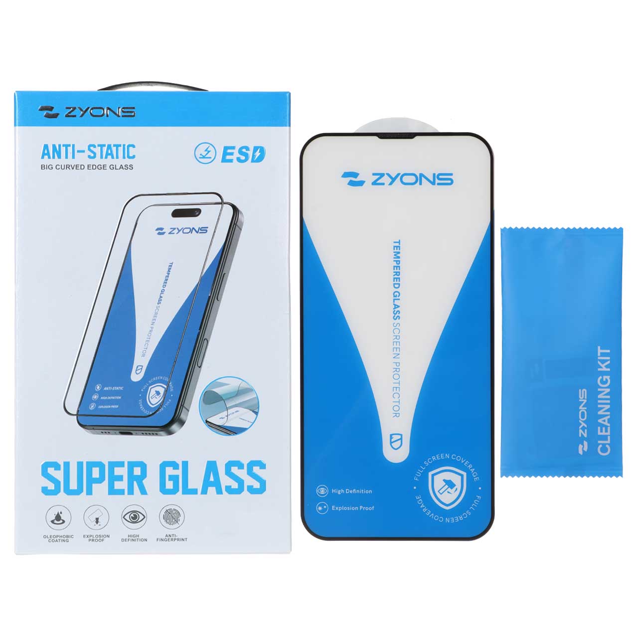 محافظ صفحه نمایش شیشه ای Full Cover ESD Anti Static - Zyons SG مدل Apple iPhone 13 / iPhone 13 Pro / iPhone 14 / 16e (پک دار)
