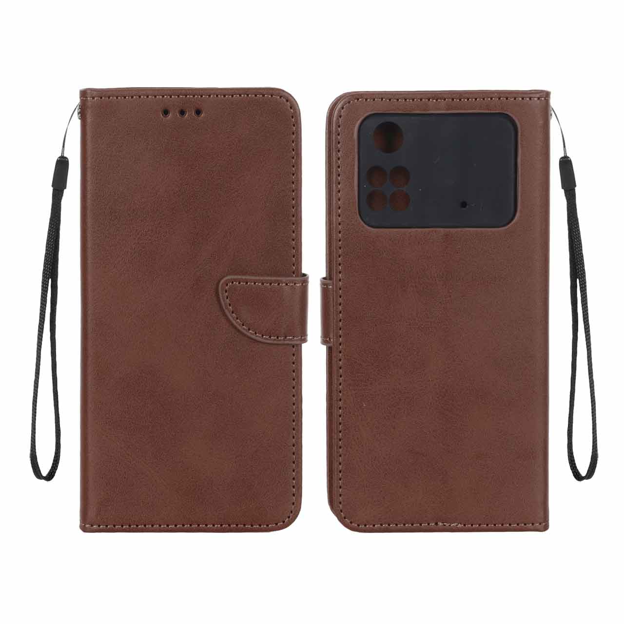 کیف چرمی مگنتی محافظ لنز مناسب برای شیائومی پوکو M4 پرو 4G قهوه‌ای