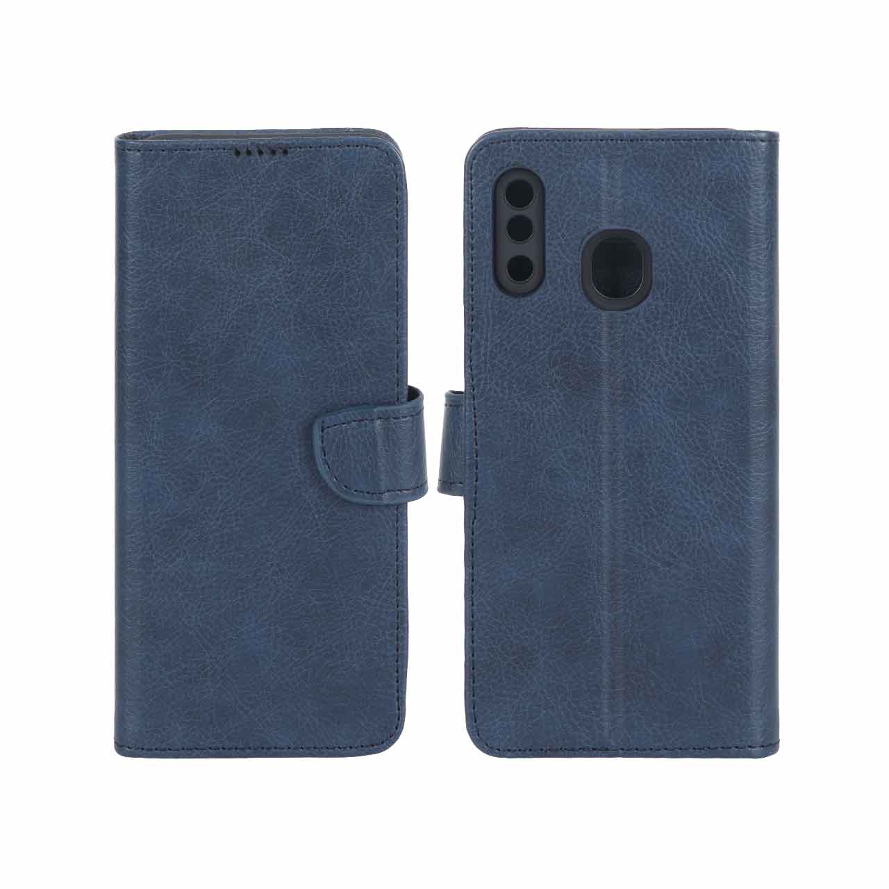 کیف چرمی موبایل مگنتی محافظ لنزدار KRF مدل Samsung Galaxy A30 / A20 - سرمه ای