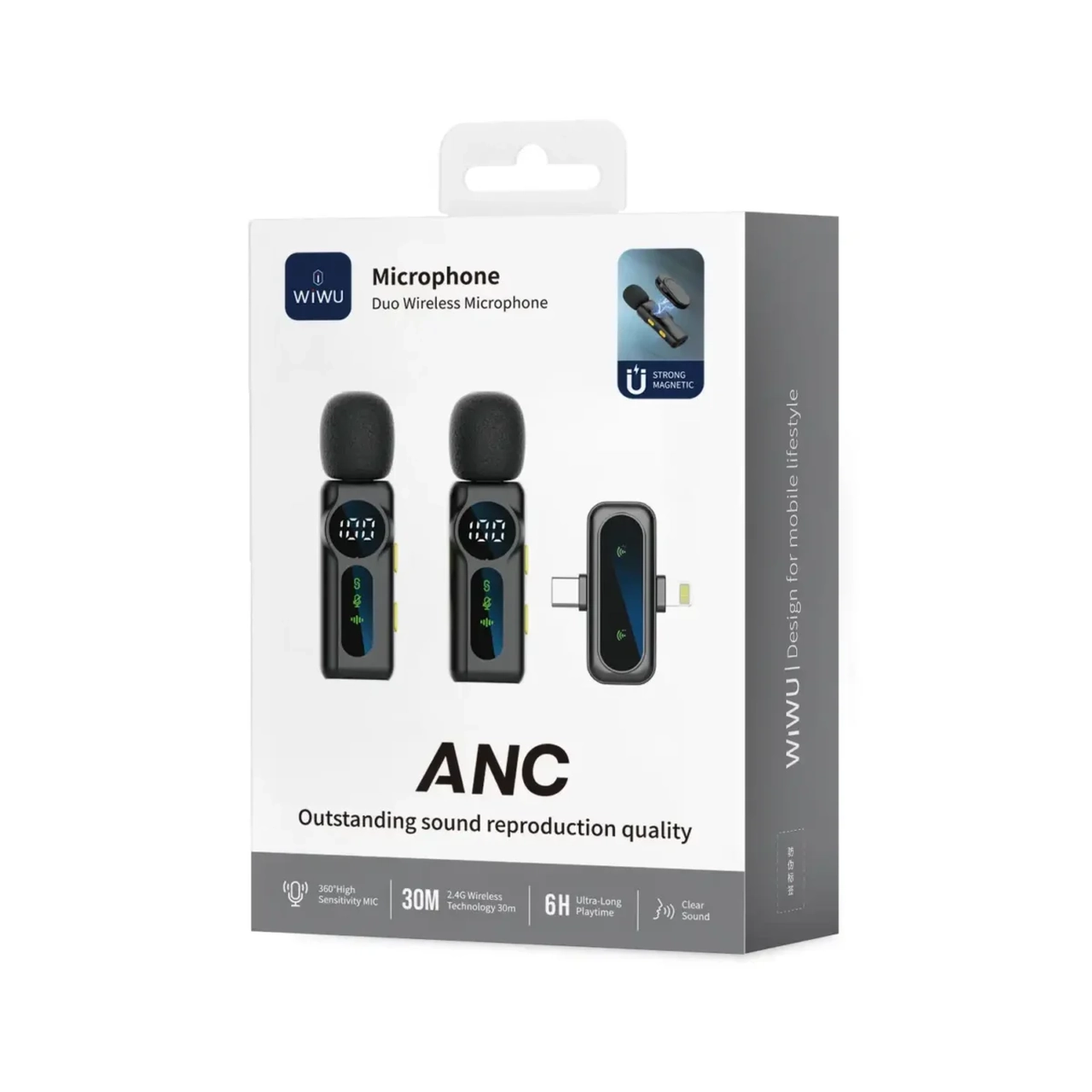 میکروفون بی سیم Wiwu مدل Wi-WM007 با دانگل Lightning و Type-C مشکی