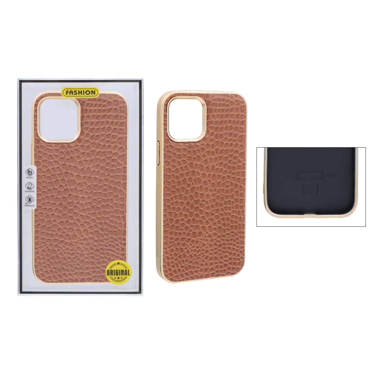 قاب طرح چرم کروکودیل دور طلایی Apple iPhone 12 Pro Max - قهوه ای (پک دار)