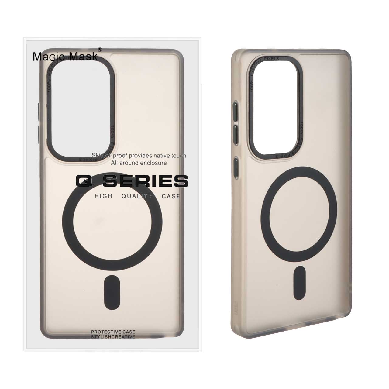 قاب طرح Focus Pixels مگ‌سیف با محافظ لنز آلومینیومی مات مناسب برای سامسونگ گلکسی S25 اولترا