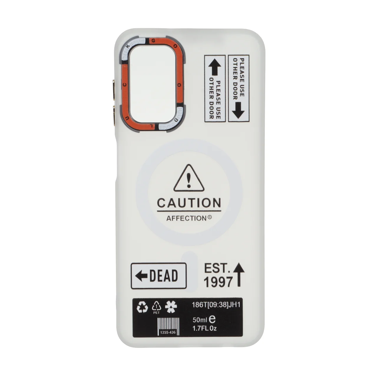 قاب Caution مات طرح مگ سیف دکمه متال مناسب برای سامسونگ گلکسی A13 4G / A13 5G / A04s / M13 4G / M23 / F13 - سفید