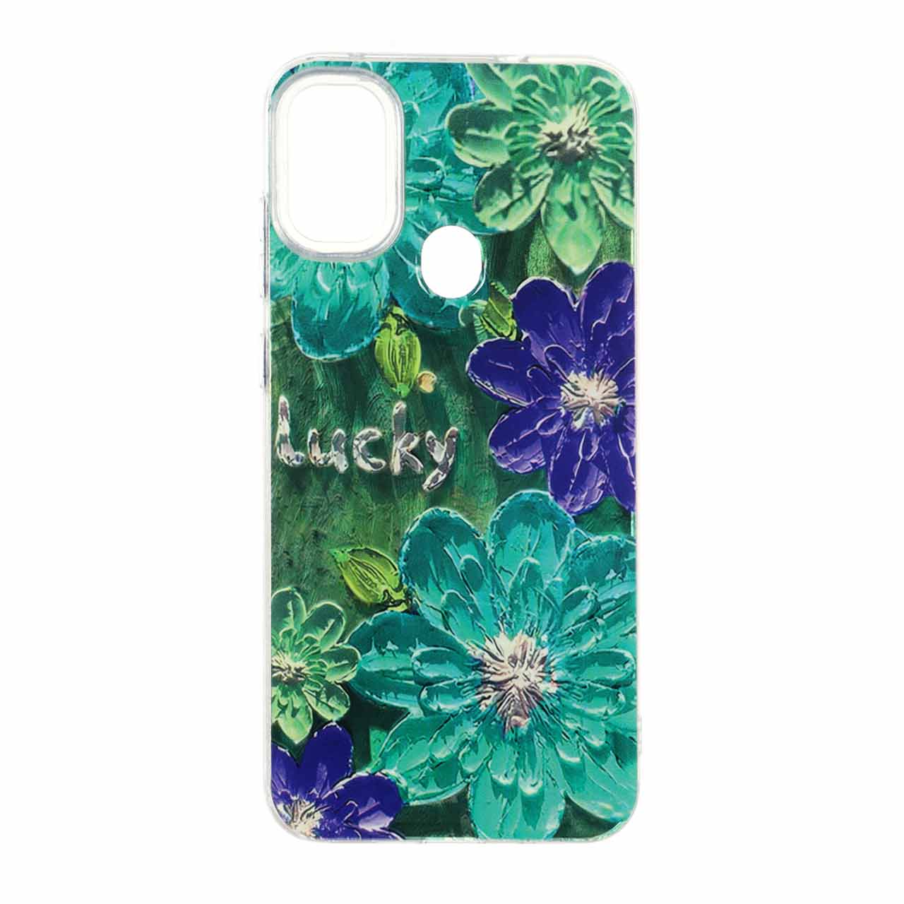 قاب طرح گل اطلسی دور شفاف با نوشته Lucky مناسب برای سامسونگ گلکسی A11 و M11