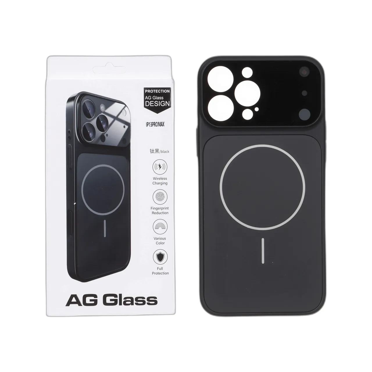 قاب طرح AG Glass محافظ لنز برجسته شیشه ای مگ سیف مناسب برای آیفون 13 پرو مکس