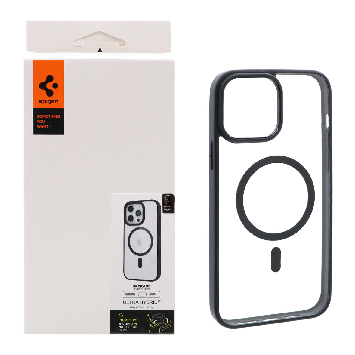 قاب شفاف مشکی مگ سیف Spigen Ultra Hybrid با توری اسپیکر فلزی مناسب برای آیفون 13 پرو مکس