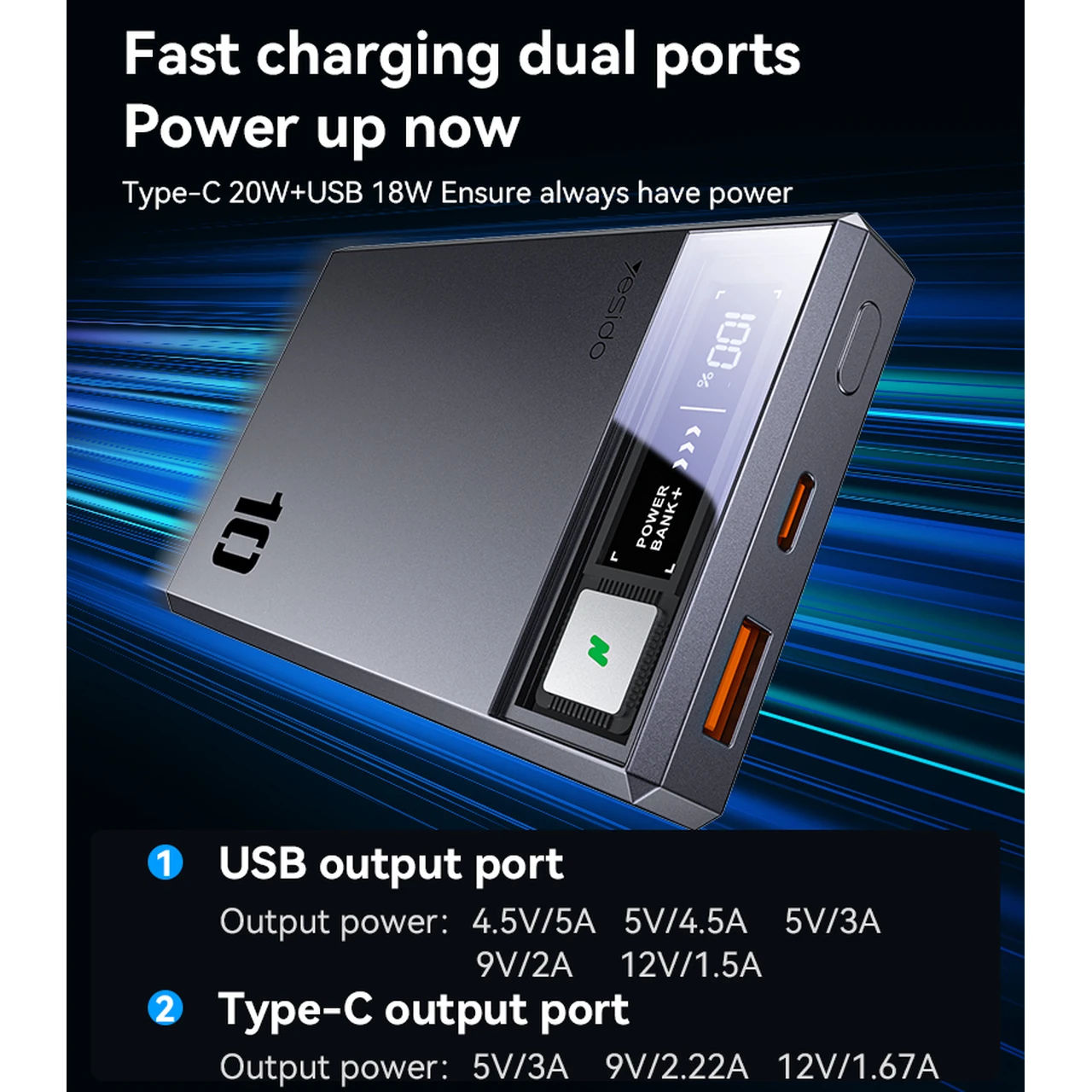 پاوربانک وایرلس و فست شارژ Yesido YP61 با ظرفیت 10000mAh، توان 20W و مگ سیف - خاکستری