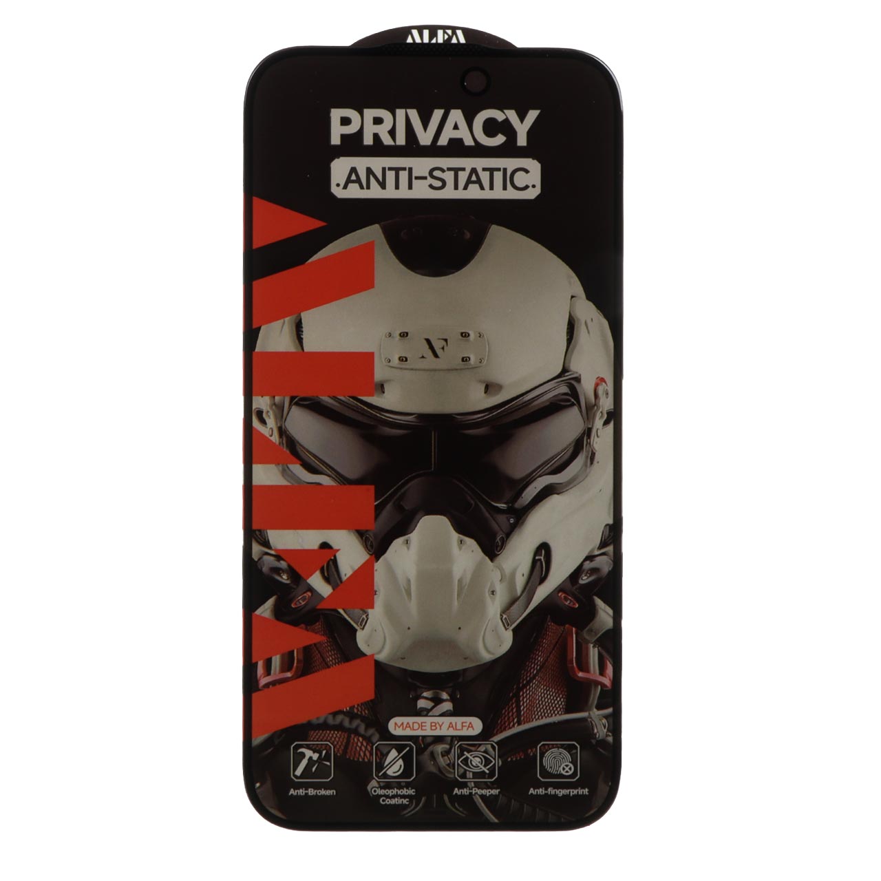 محافظ صفحه نمایش شیشه ای فول کاور ALFA Anti Static Privacy مناسب آیفون 17 پرو و 16 پرو