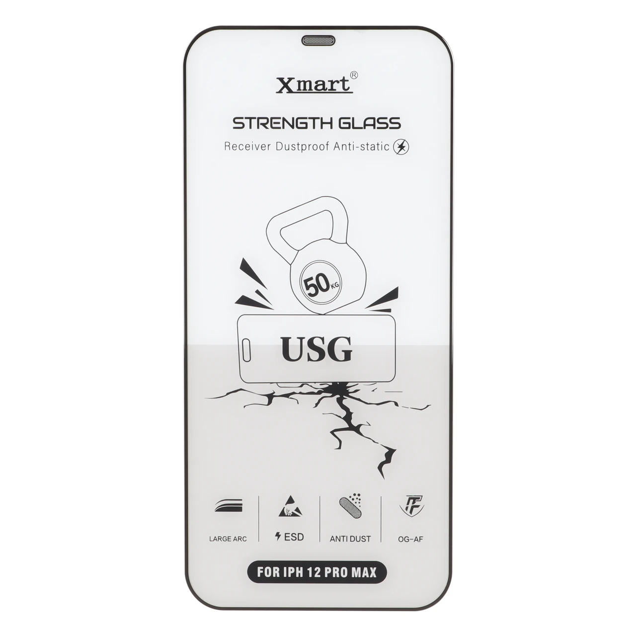 محافظ صفحه نمایش شیشه‌ای فول کاور XMART Anti Static USG مناسب برای آیفون 12 پرو مکس