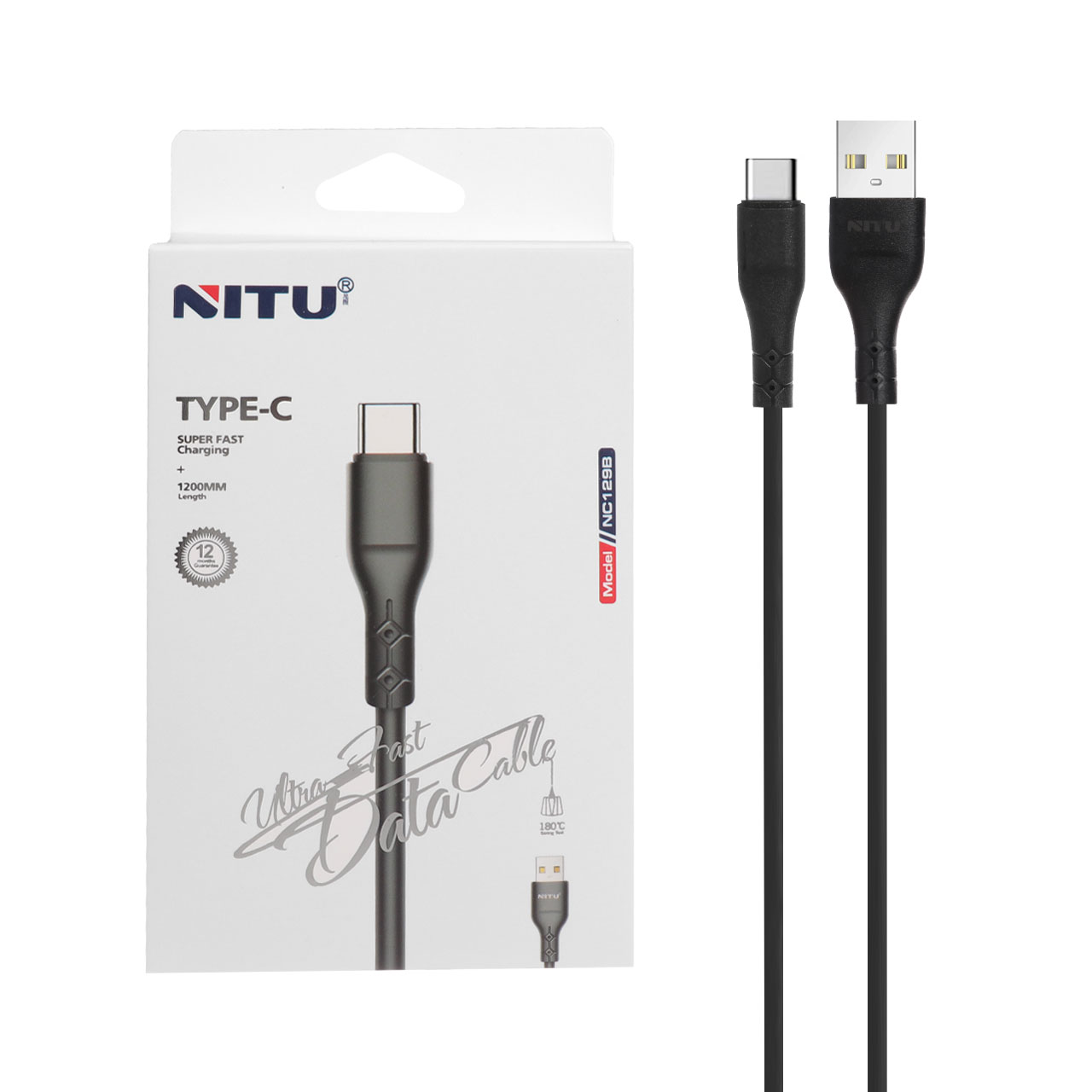 کابل شارژ و انتقال داده فست 1.2 متری NITU مدل NC129B Type-C مشکی