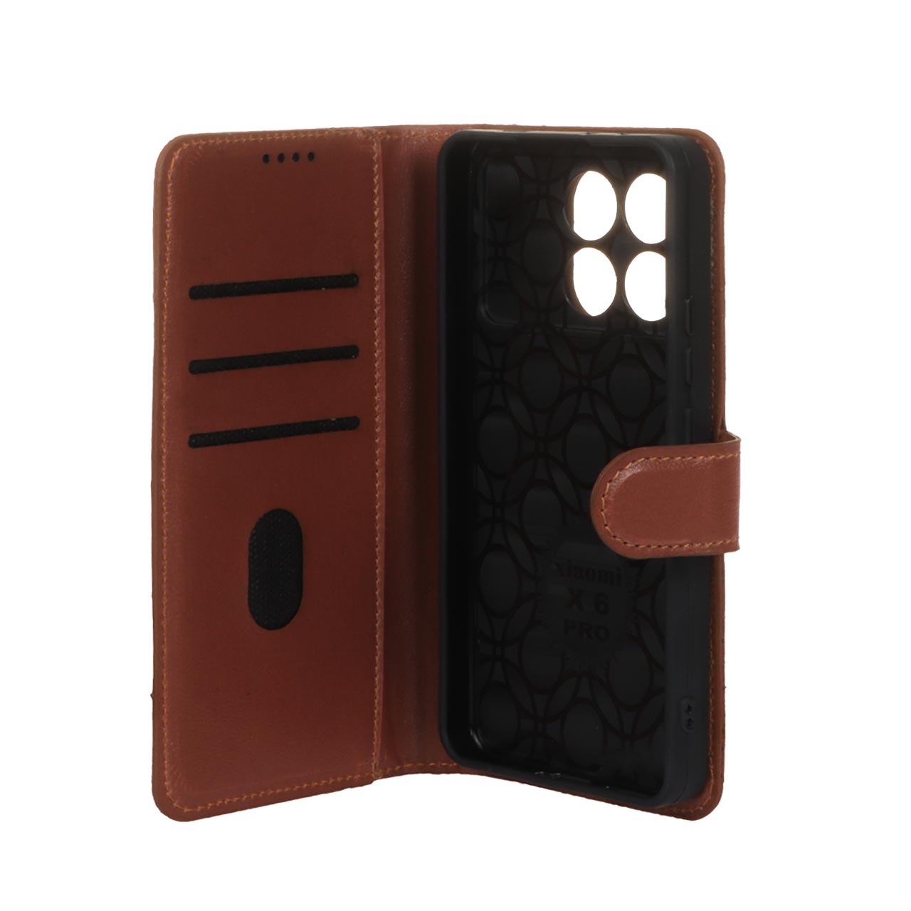 کیف موبایل چرمی مگنتی محافظ لنزدار Xiaomi Poco X6 Pro 5G / Redmi K70E - قهوه ای